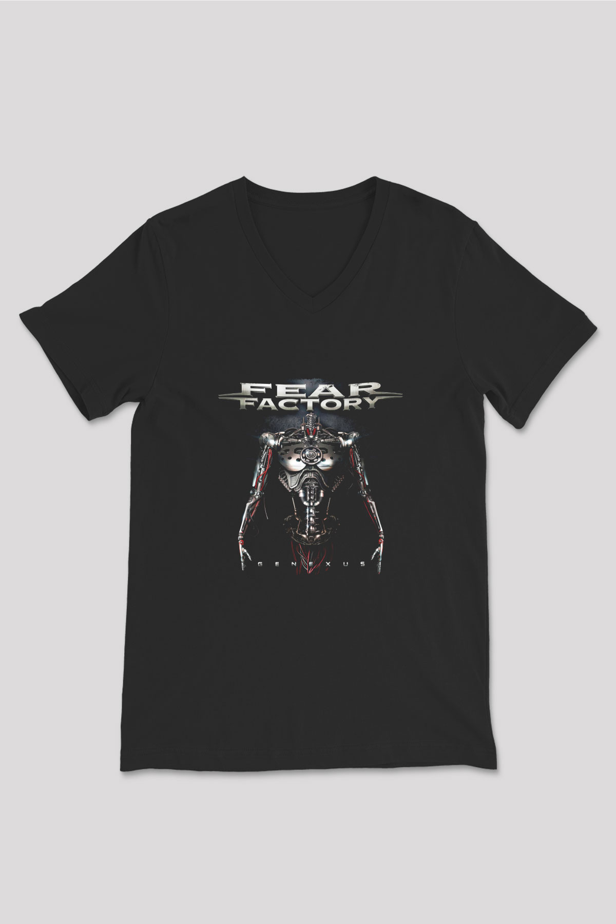 Fear Factory Baskılı Unisex Siyah V Yaka Tişört