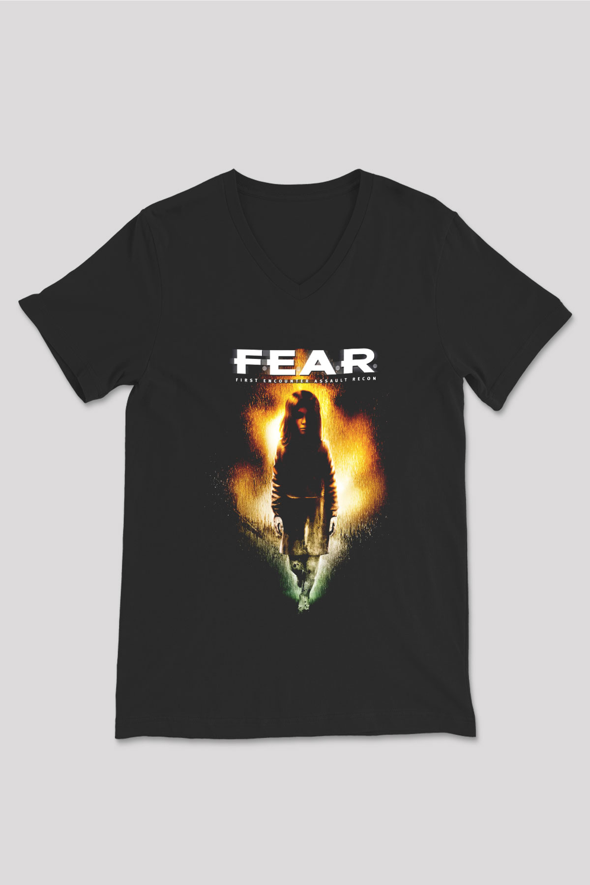 Fear Siyah Unisex V Yaka Tişört T-Shirt