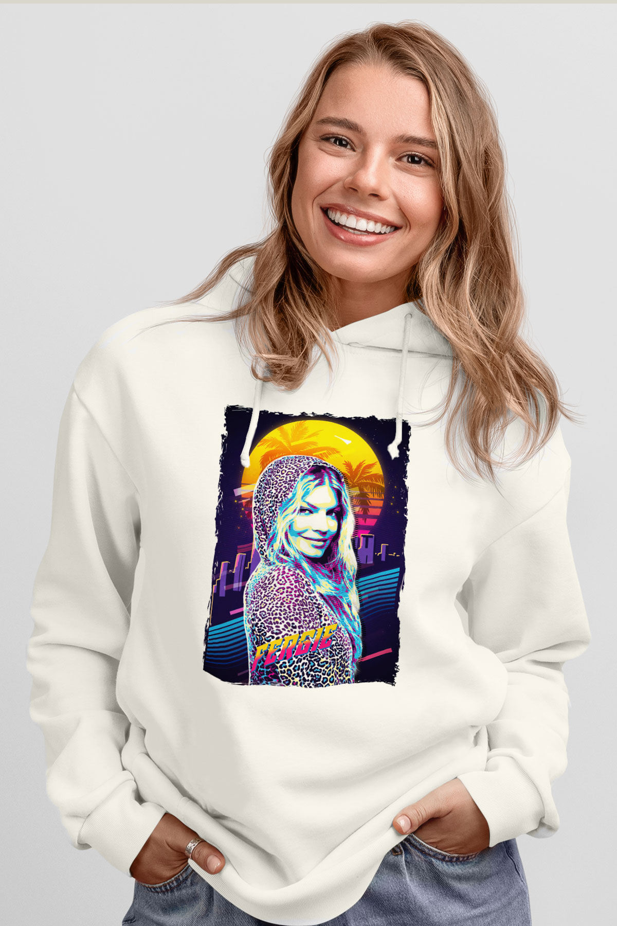 Fergie Beyaz Unisex Kapüşonlu Sweatshirt
