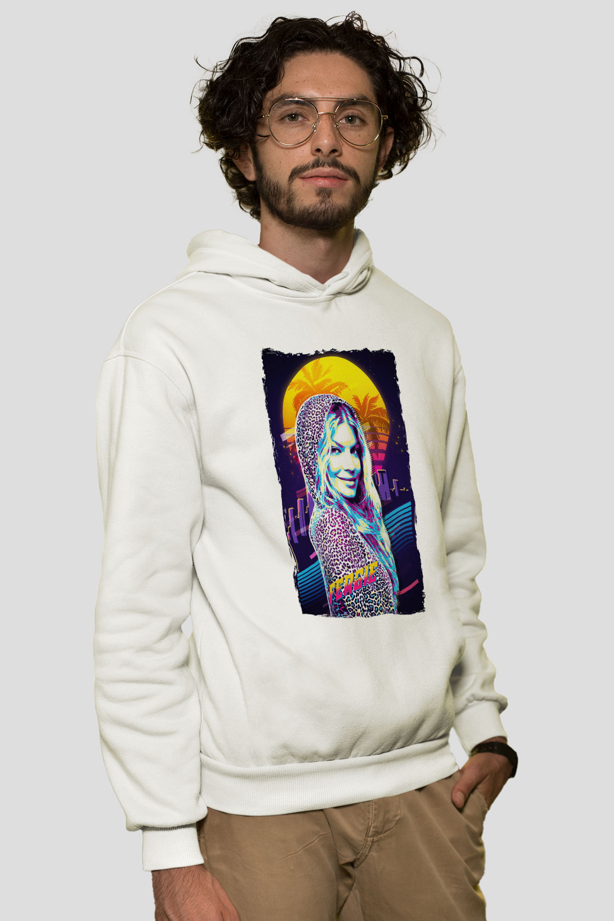 Fergie Beyaz Unisex Kapüşonlu Sweatshirt
