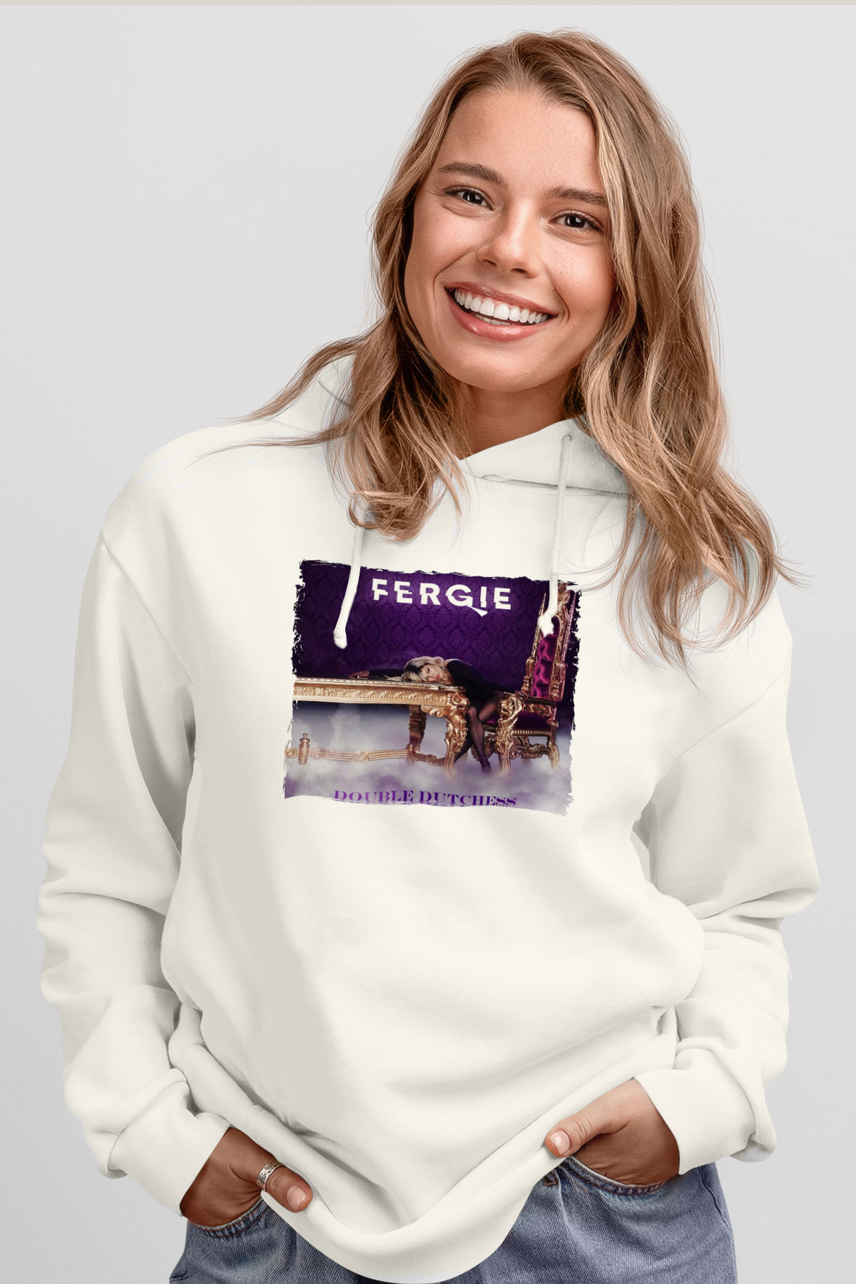 Fergie Beyaz Unisex Kapüşonlu Sweatshirt