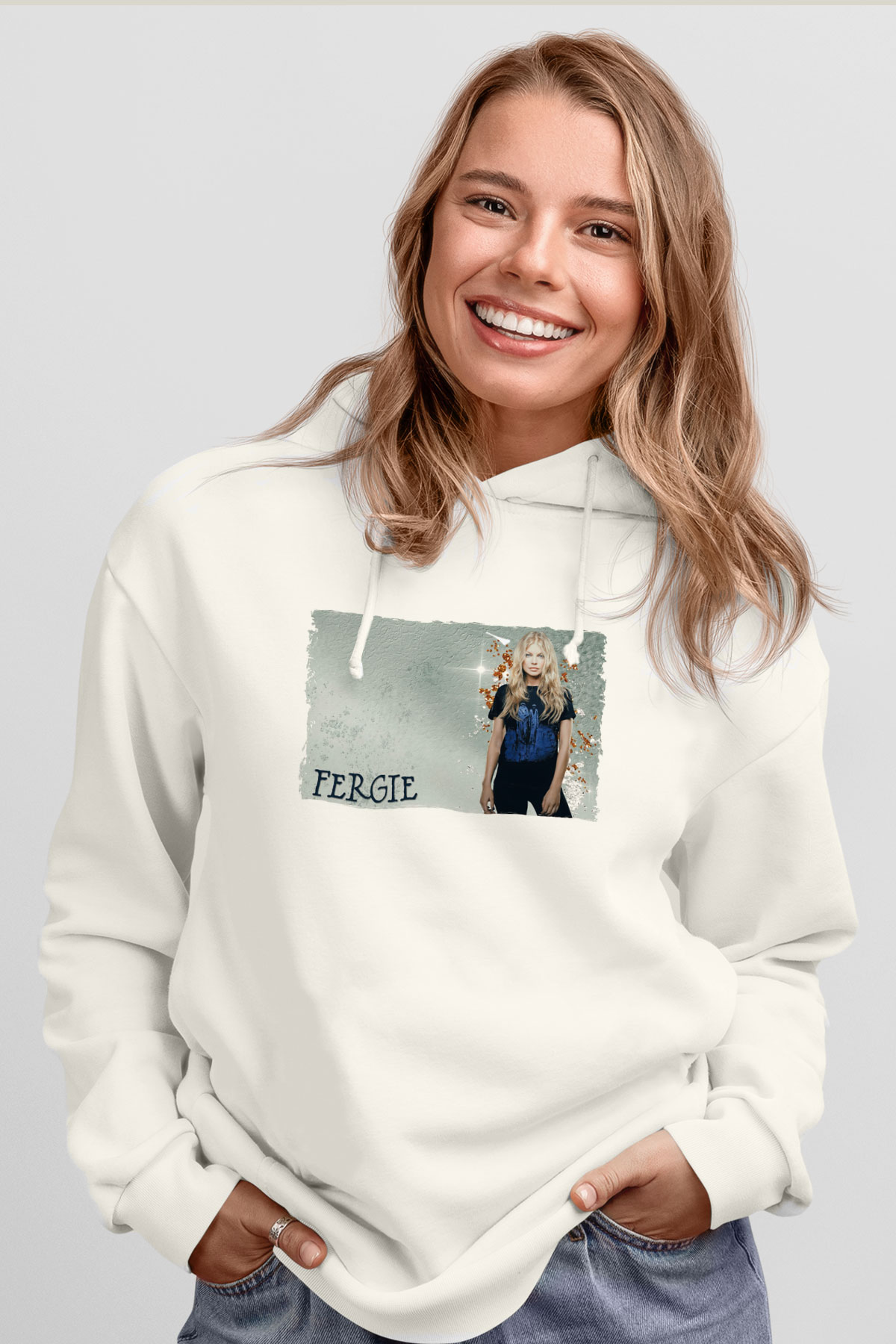 Fergie Beyaz Unisex Kapüşonlu Sweatshirt