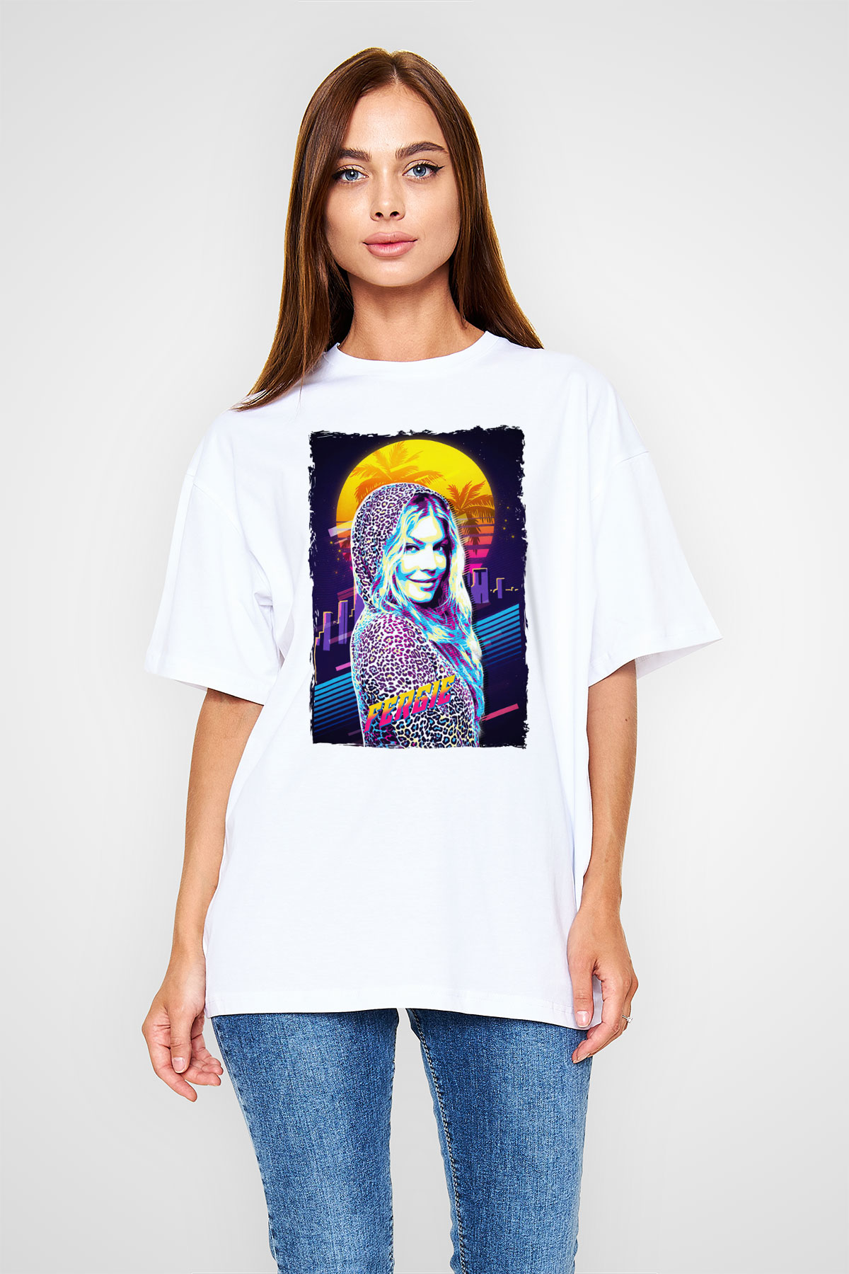 Fergie Beyaz Oversize Tişört Oversize T-shirt - TişörtFabrikası