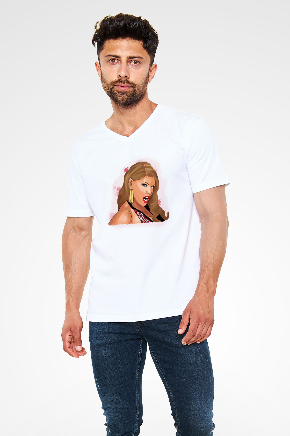 Fergie Beyaz Unisex V Yaka Tişört