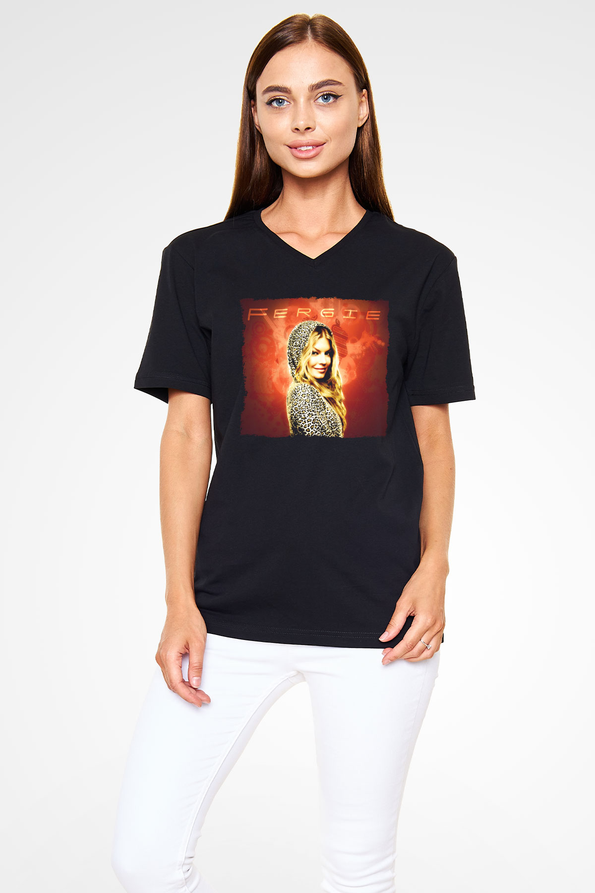 Fergie Siyah Unisex V Yaka Tişört