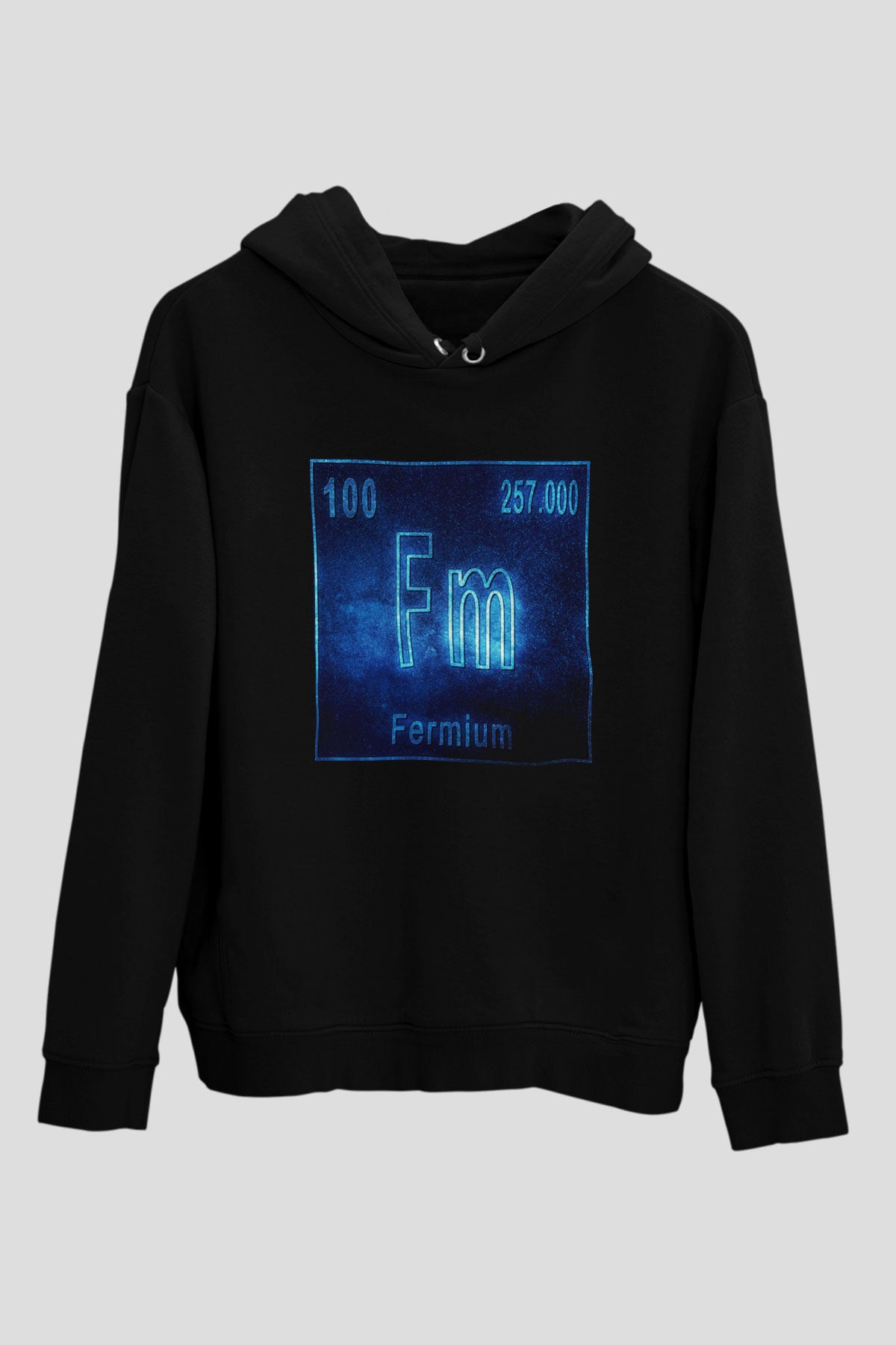 Fermiyum Atom Numarası Baskılı Unisex Siyah Hoodie