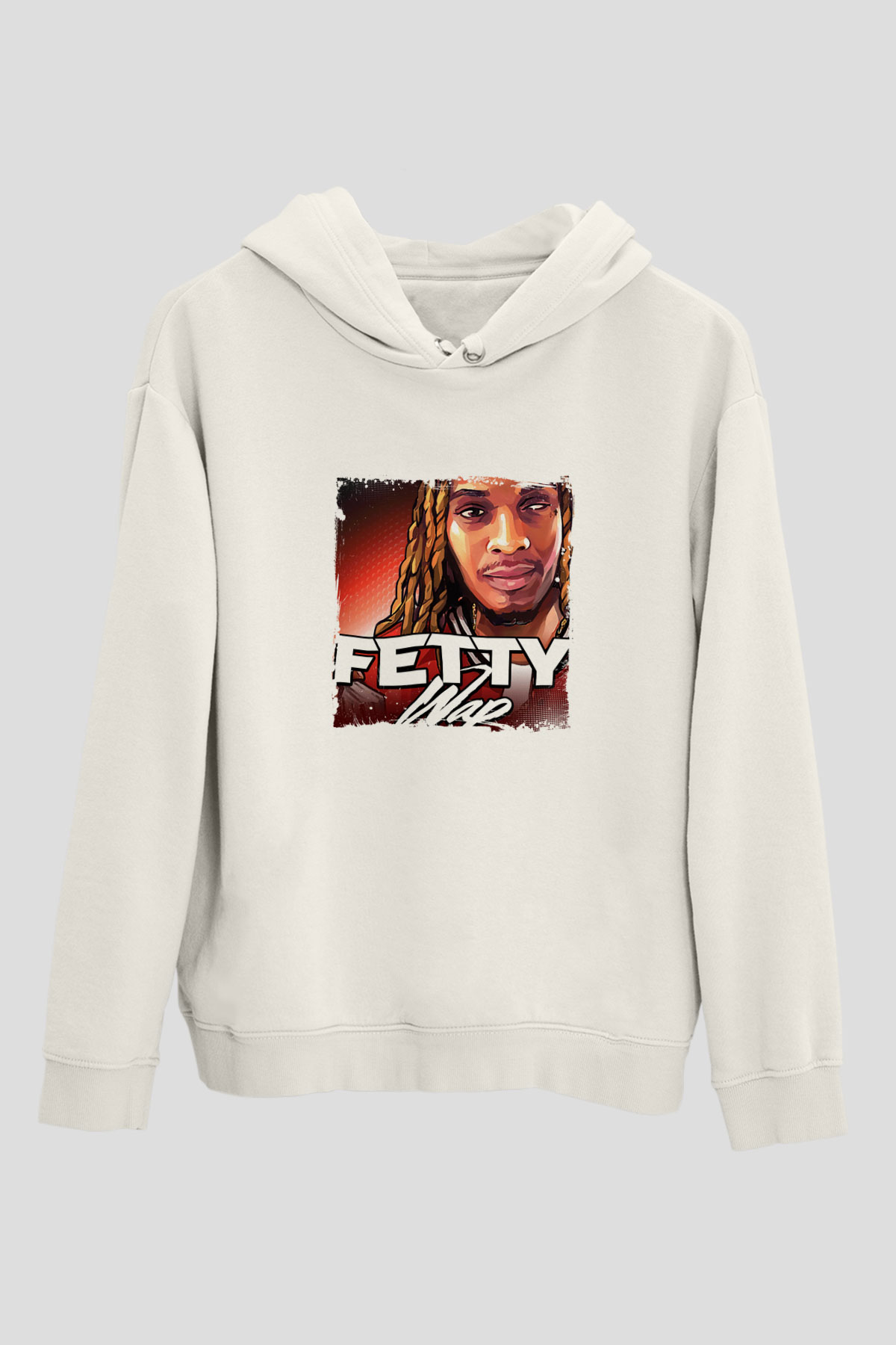 Fetty Wap Baskılı Unisex Beyaz Kapüşonlu Sweatshirt