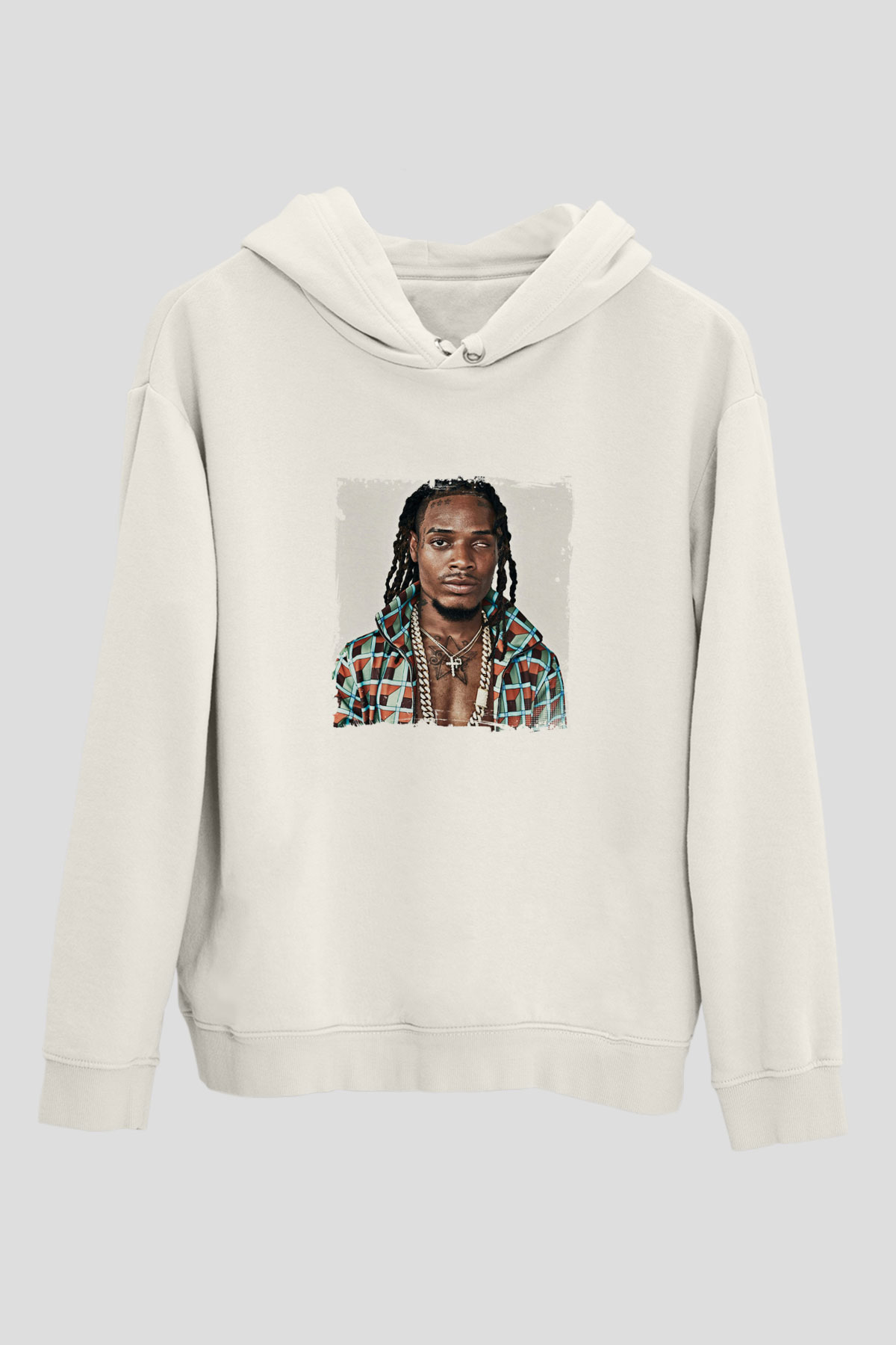 Fetty Wap Baskılı Unisex Beyaz Kapüşonlu Sweatshirt