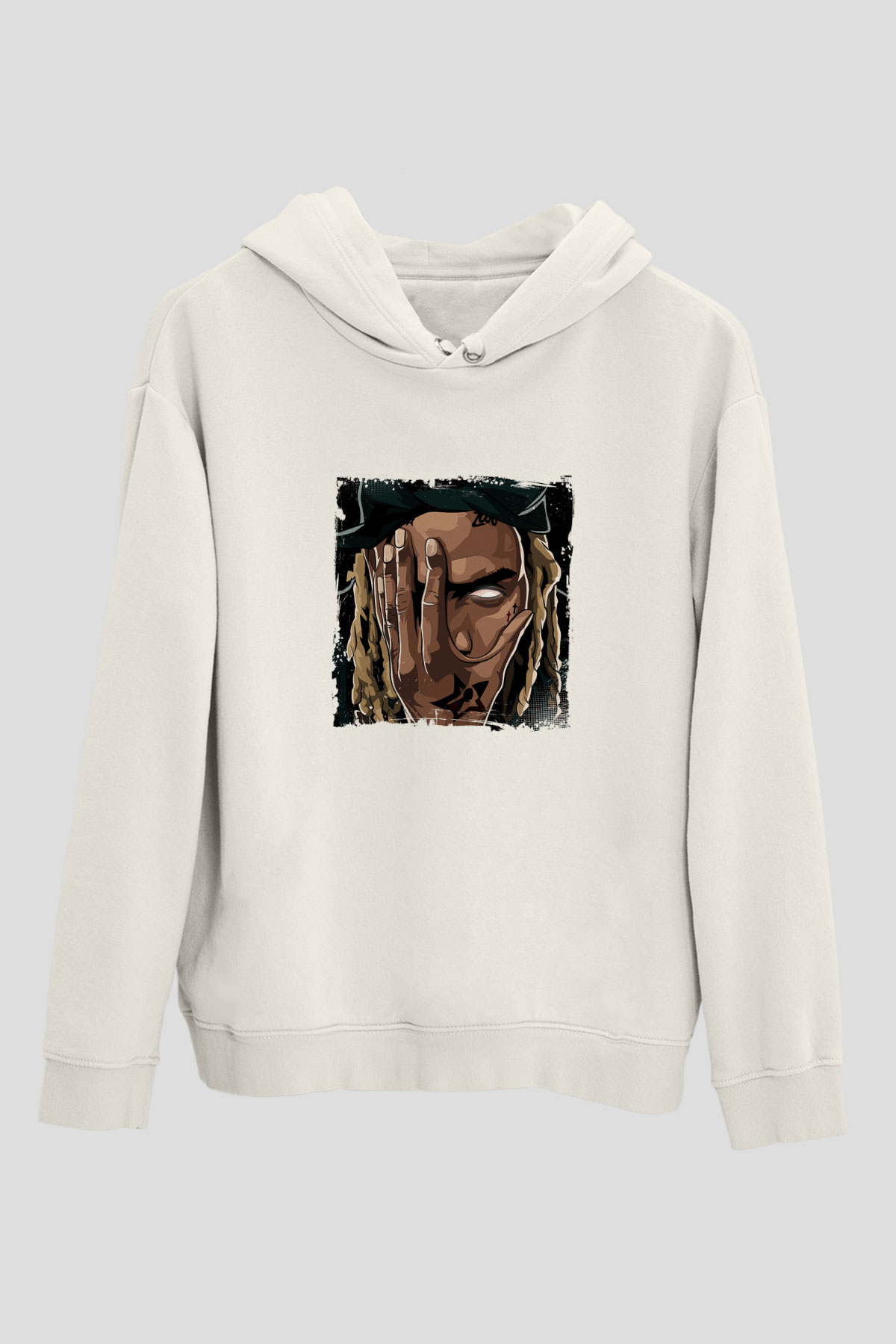Fetty Wap Baskılı Unisex Beyaz Kapüşonlu Sweatshirt
