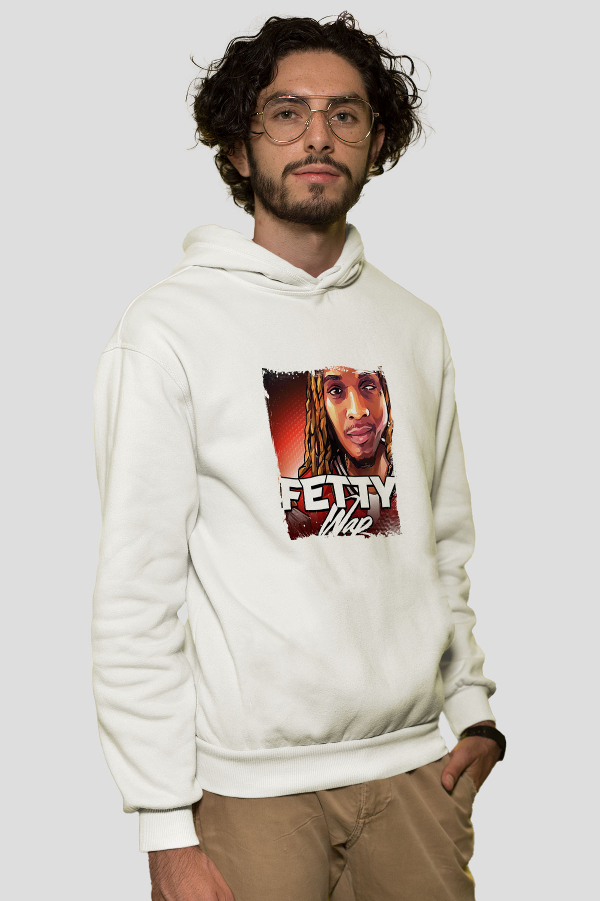 Fetty Wap Baskılı Unisex Beyaz Kapüşonlu Sweatshirt