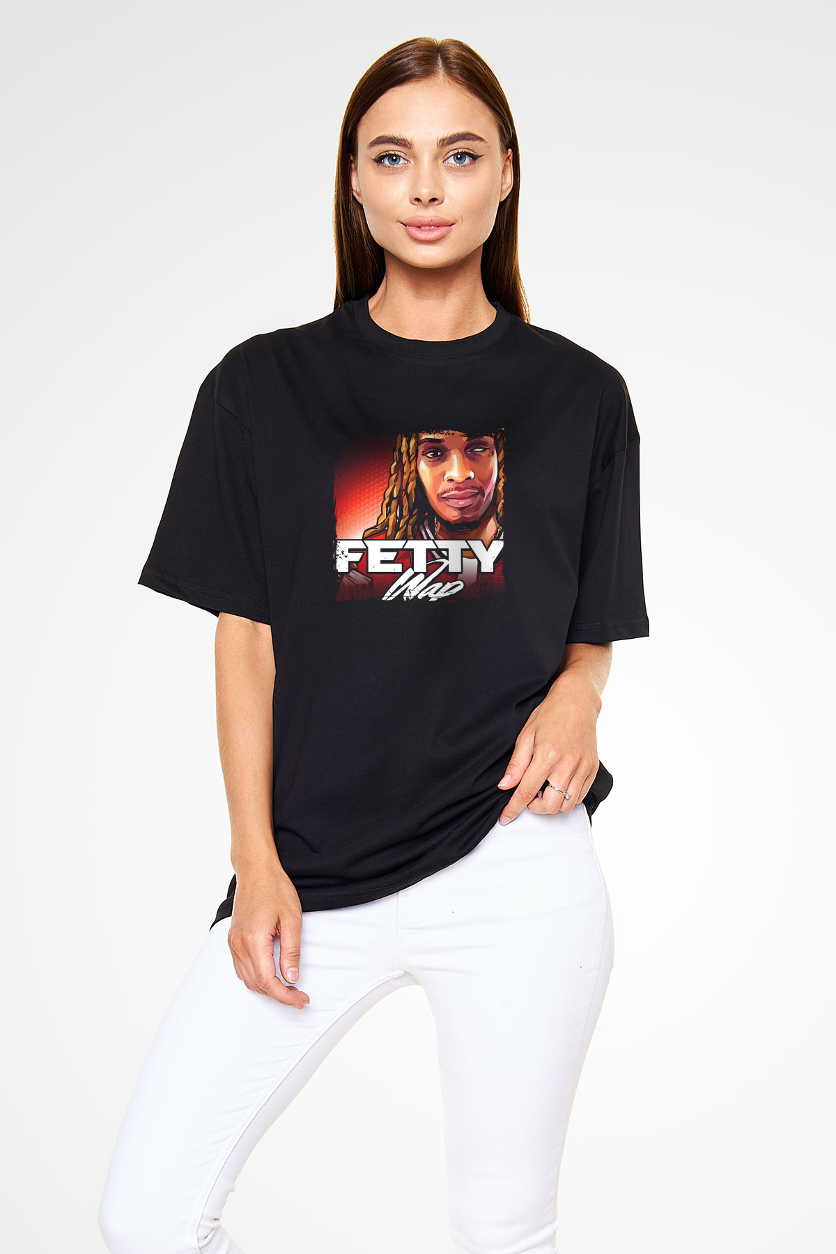 Fetty Wap Baskılı Unisex Oversize Siyah Tişört