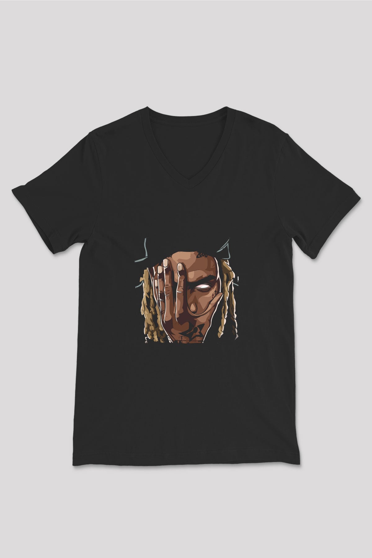 Fetty Wap Baskılı Unisex Siyah V Yaka Tişört