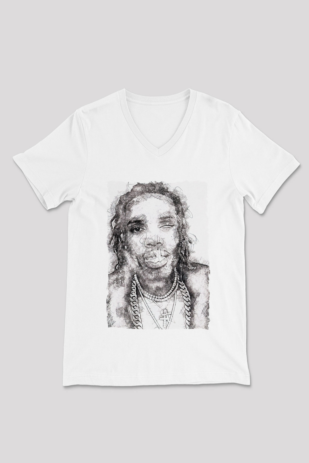 Fetty Wap Beyaz Unisex V Yaka Tişört