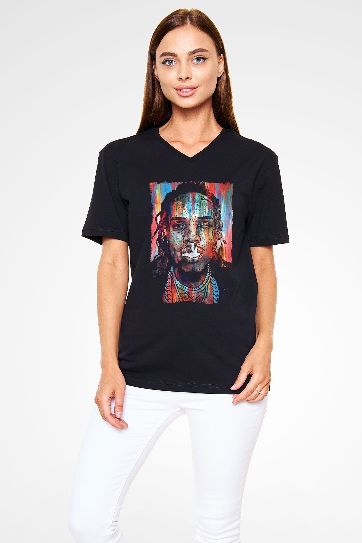 Fetty Wap Siyah Unisex V Yaka Tişört