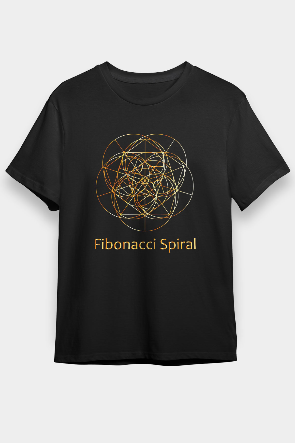 Fibonacci Spirali Baskılı Unisex Siyah Tişört - Tshirt