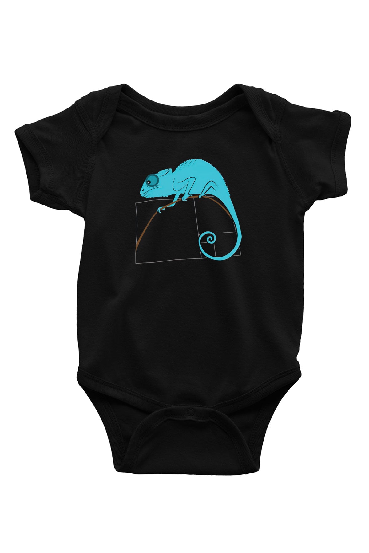 Fibonacci Spirali Bukalemun Baskılı Unisex  Siyah Bebek Body - Zıbın