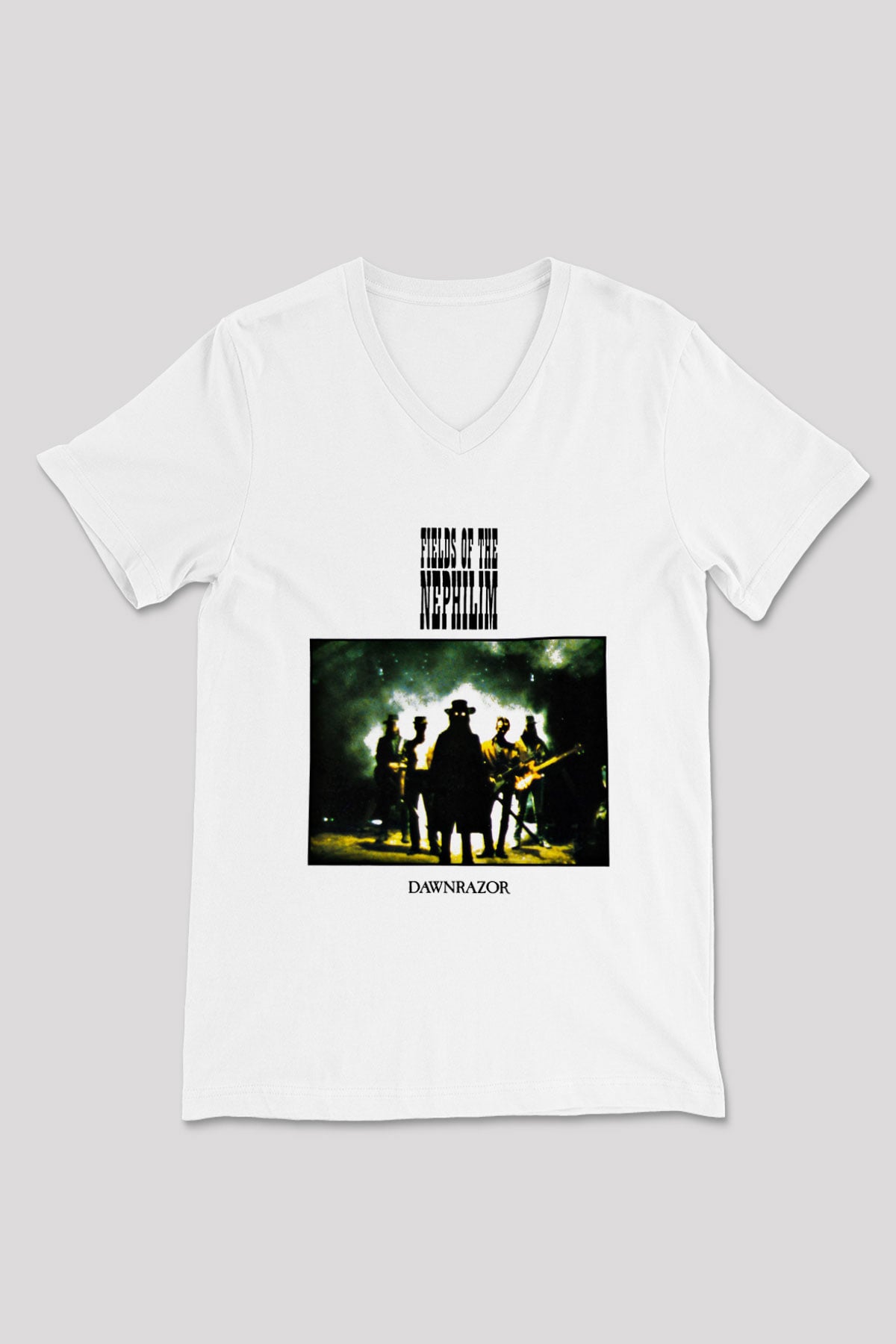 Fields of the Nephilim Baskılı Unisex Beyaz V Yaka Tişört