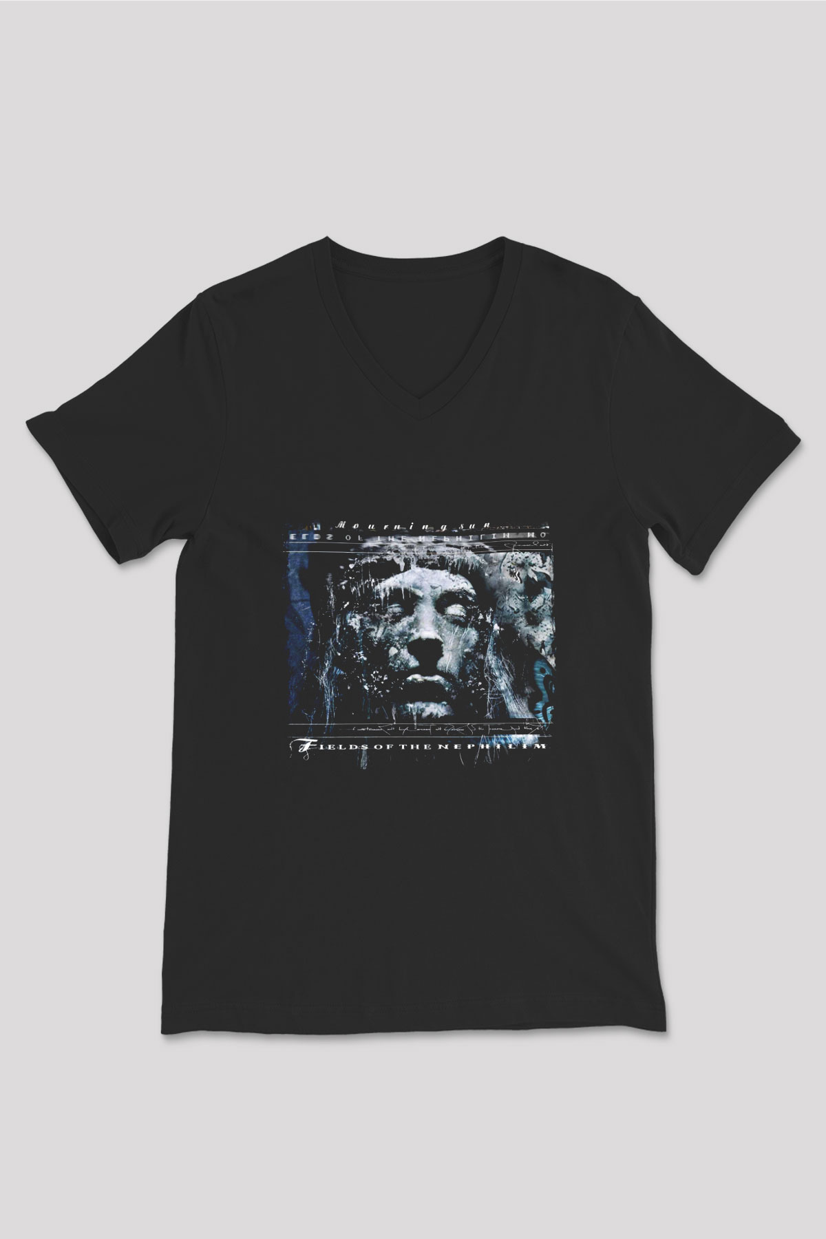 Fields of the Nephilim Baskılı Unisex Siyah V Yaka Tişört