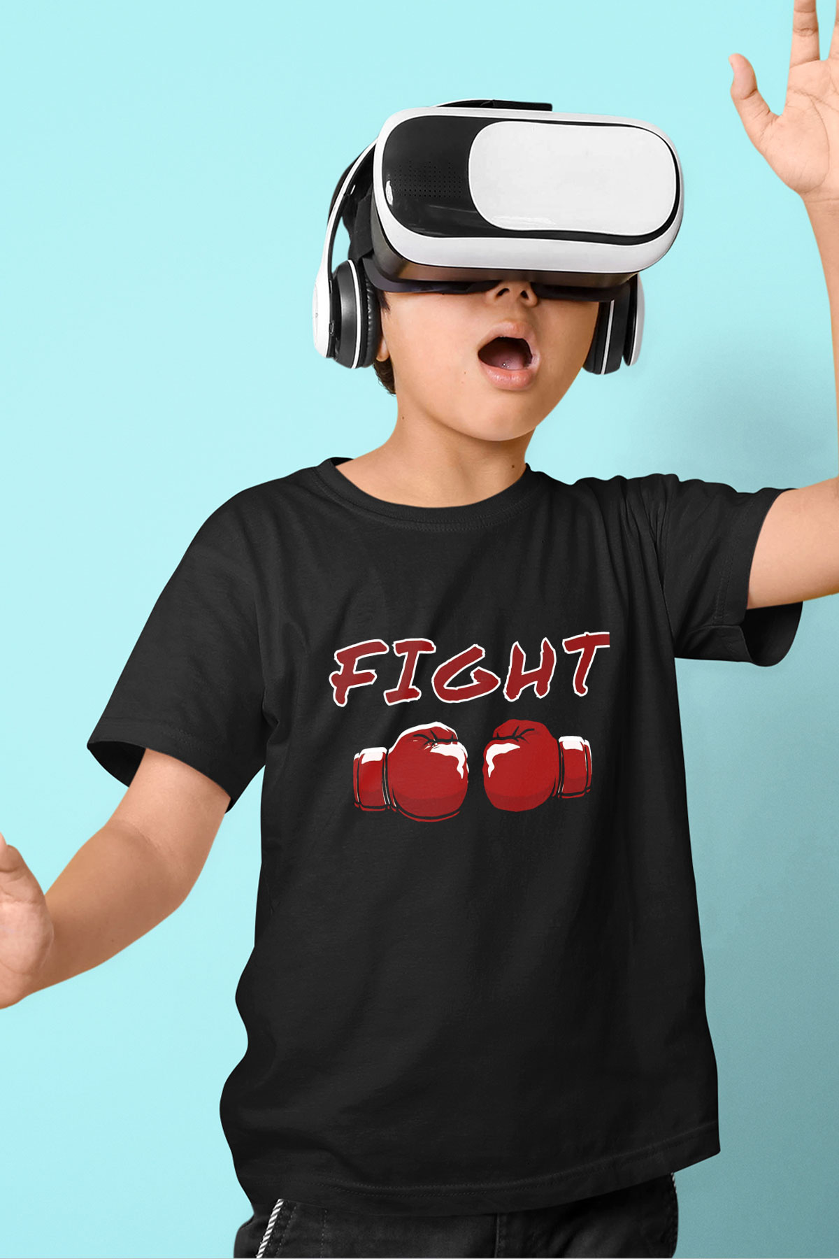 Fight Baskılı Unisex Siyah  Çocuk Tişört