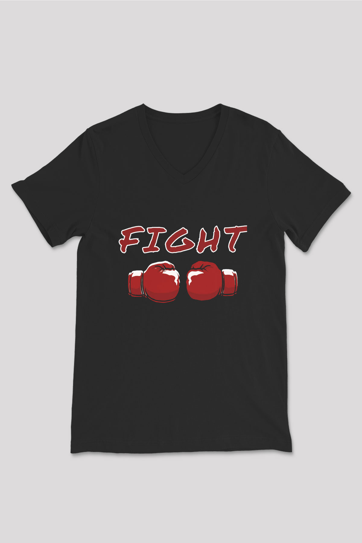 Fight Baskılı Unisex Siyah  V Yaka Tişört