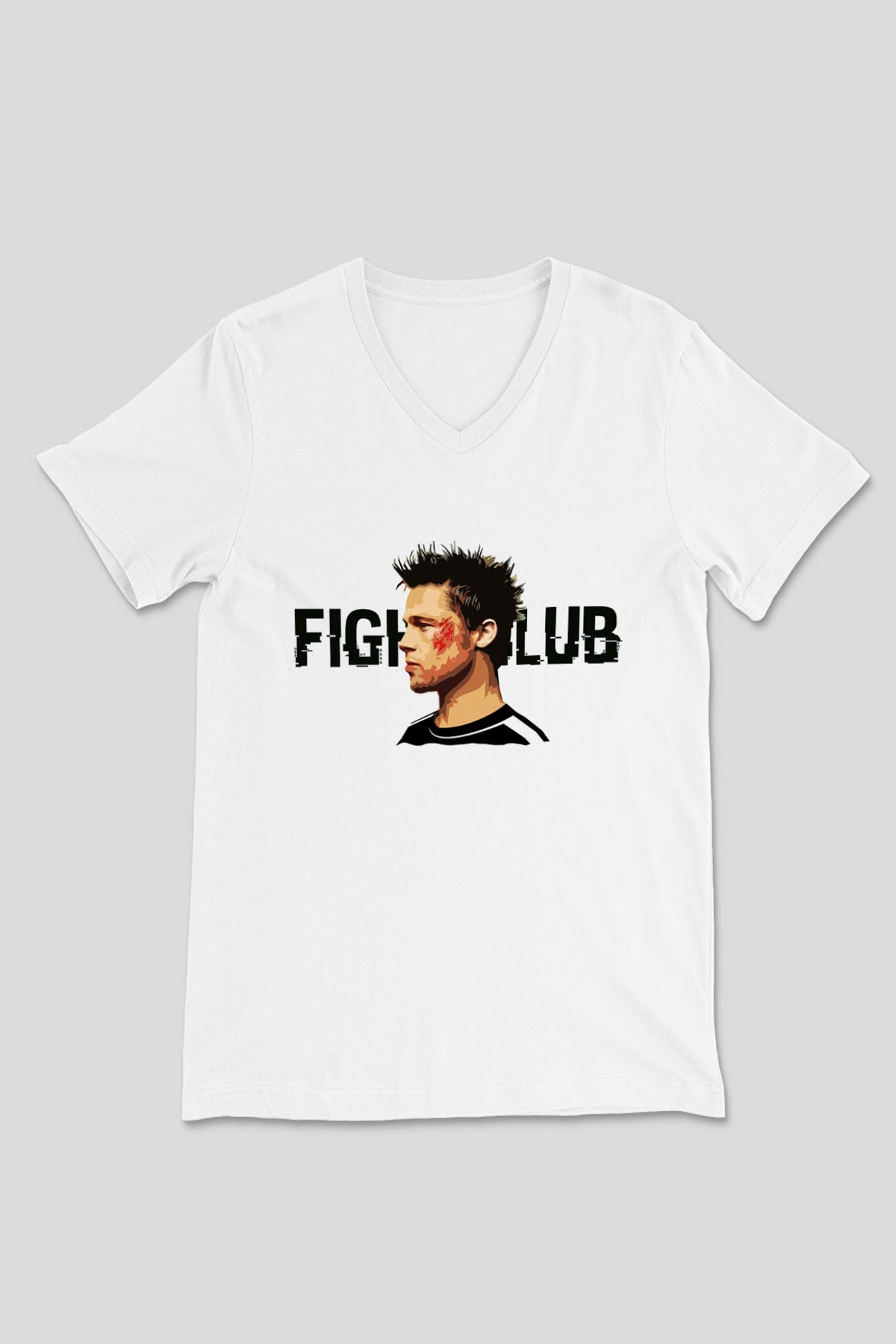 Fight Club Dövüş Klubü Beyaz Unisex V Yaka Tişört