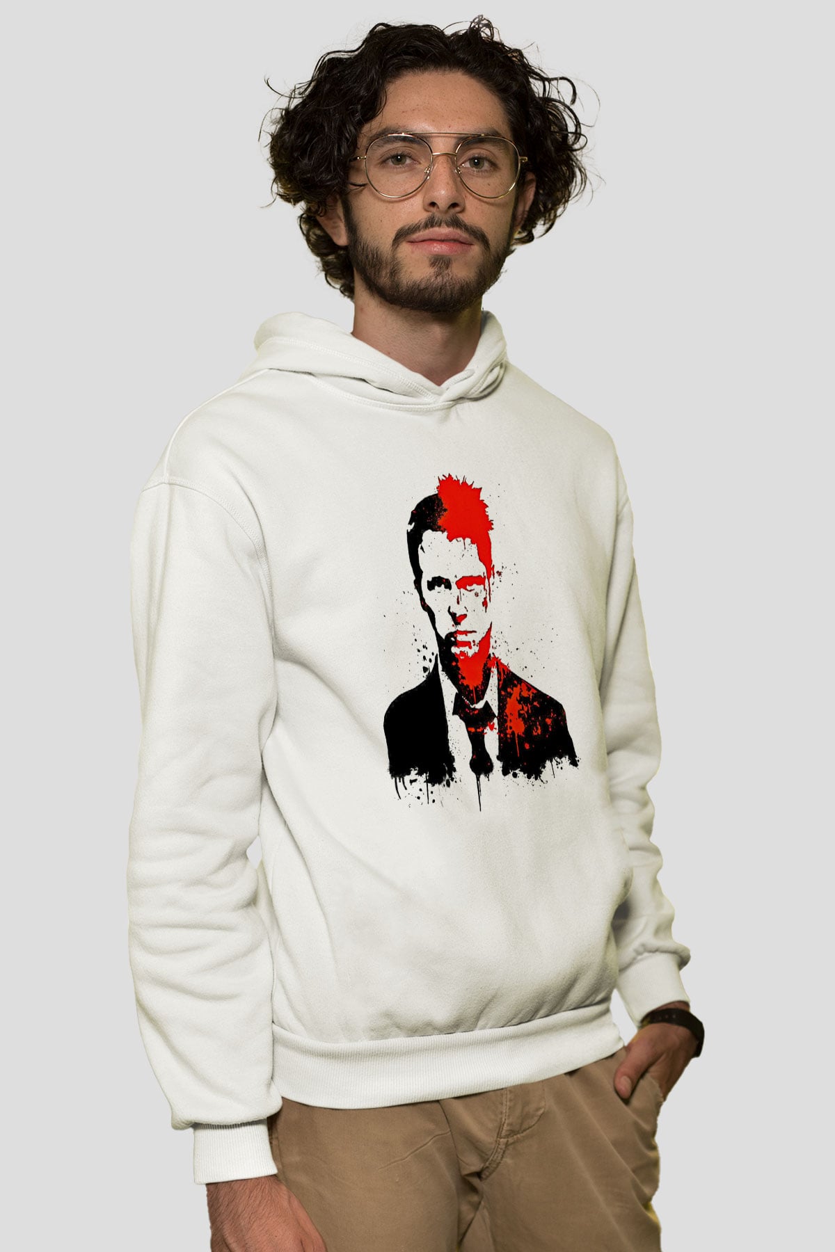 Fight Club (Tyler Durden) Baskılı Beyaz Unisex Hoodie