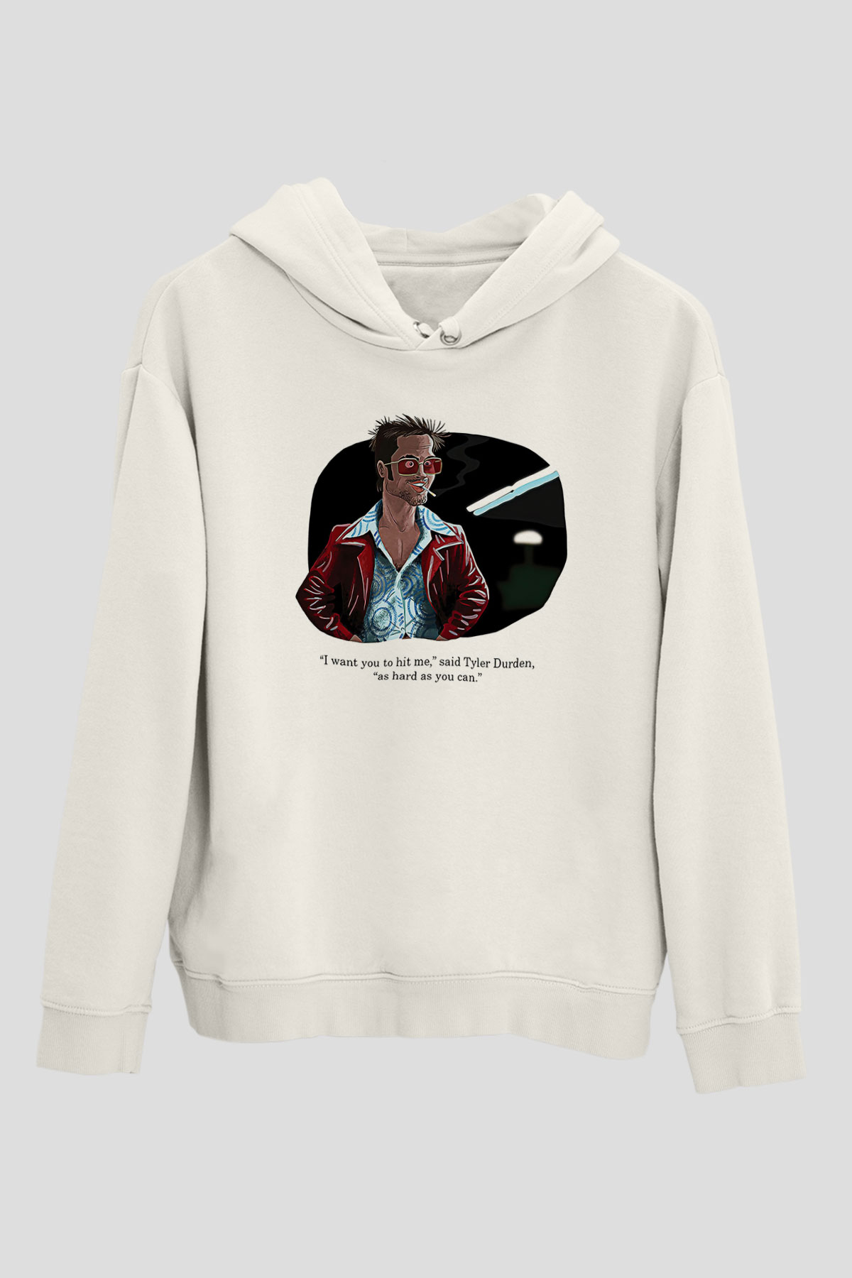 Fight Club (Tyler Durden) Baskılı Beyaz Unisex Hoodie