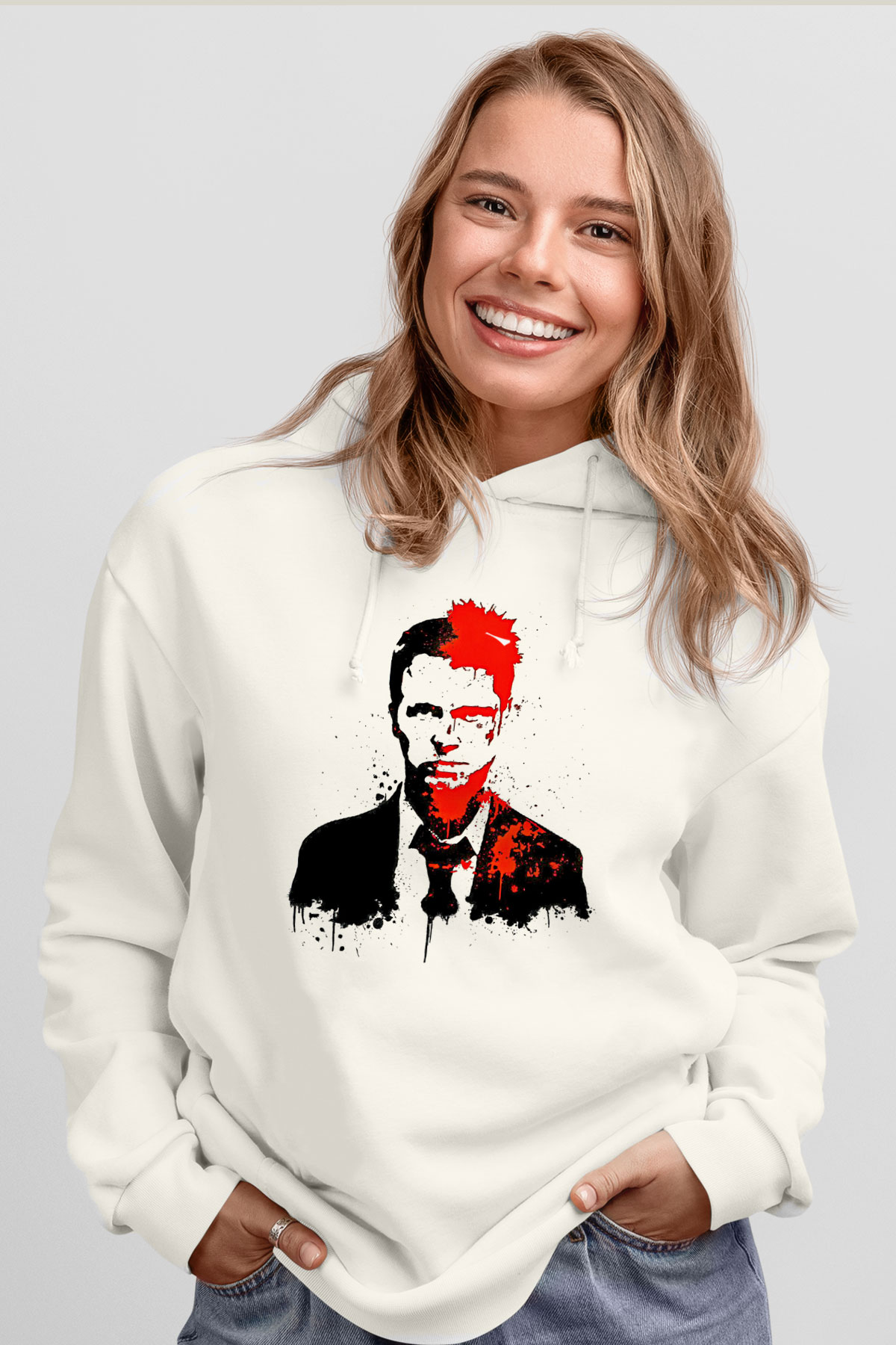 Fight Club (Tyler Durden) Baskılı Beyaz Unisex Hoodie