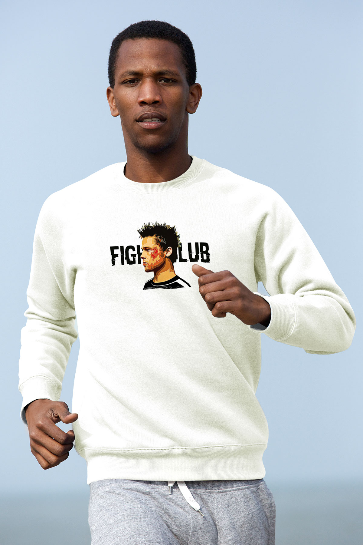 Fight Club (Tyler Durden) Baskılı Beyaz Unisex Sweatshirt