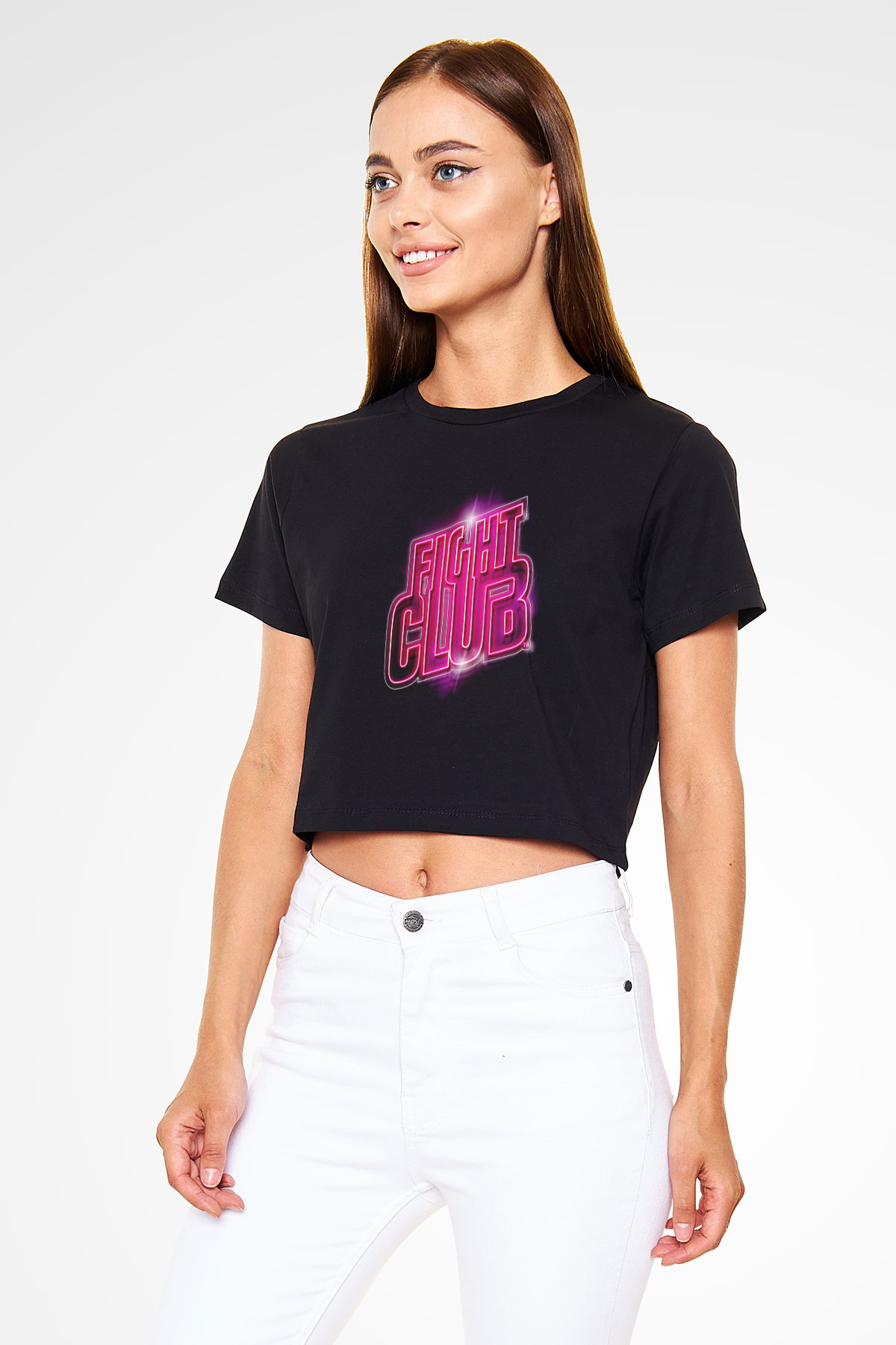Fight Club (Tyler Durden) Baskılı Siyah Crop Top Kadın Tişört - Tshirt
