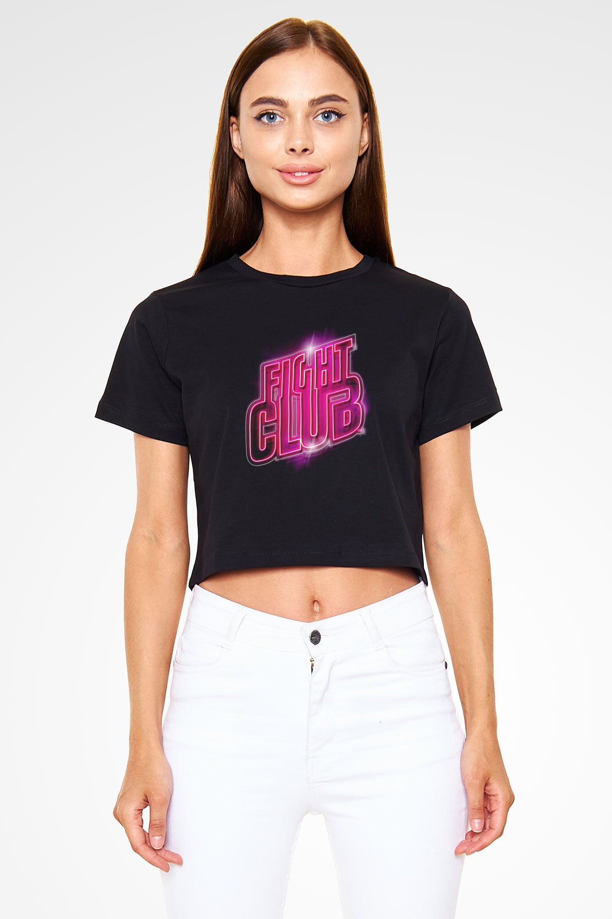 Fight Club (Tyler Durden) Baskılı Siyah Crop Top Kadın Tişört - Tshirt