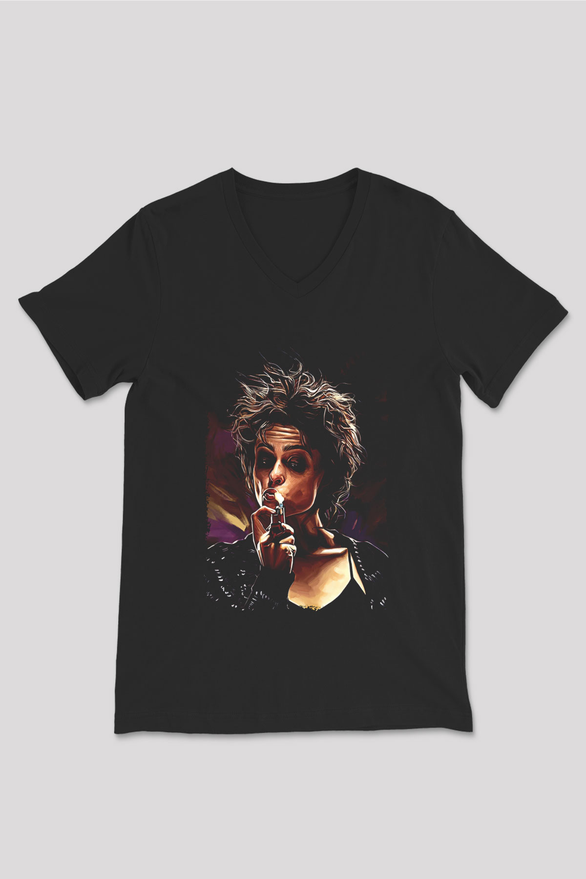 Fight Club (Tyler Durden) Baskılı Unisex Siyah V Yaka Tişört - Tshirt