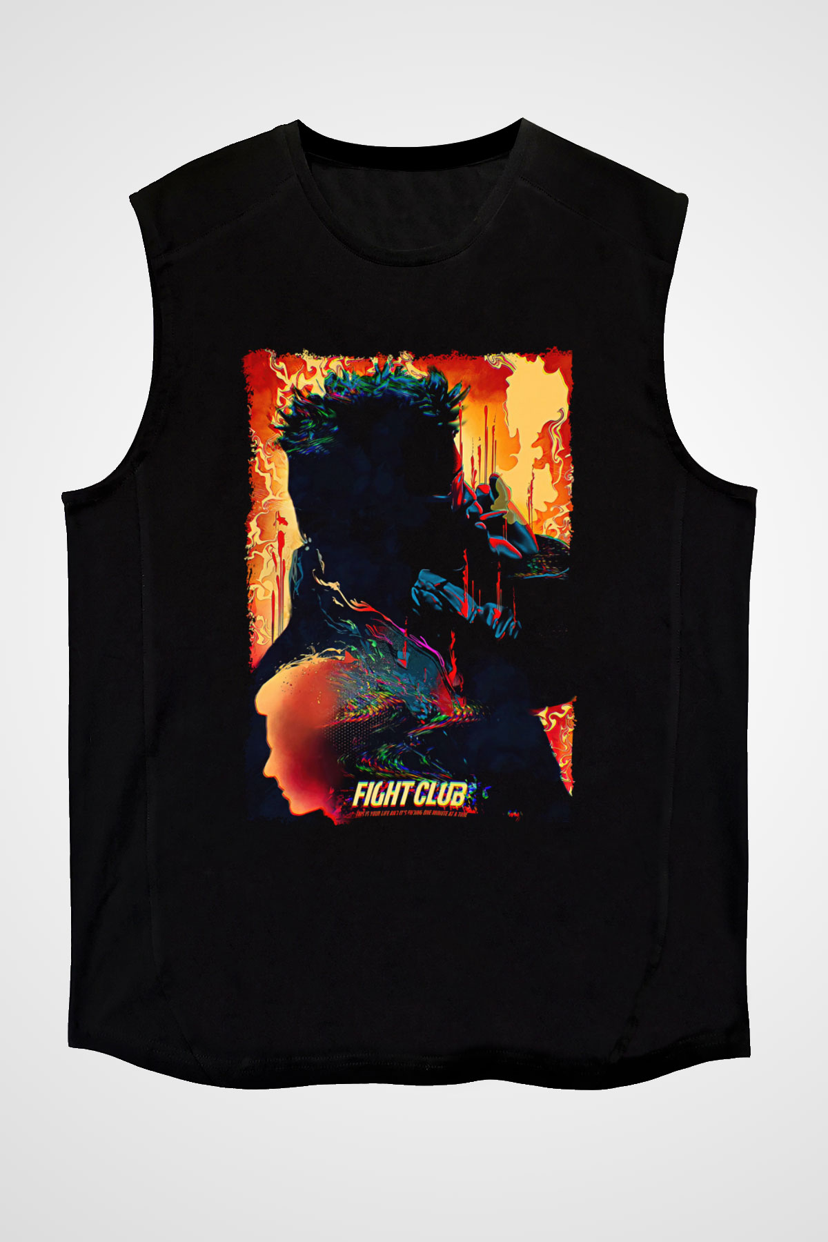 Fight Club (Tyler Durden) Baskılı Unisex Siyah Kolsuz Tişört - Tshirt