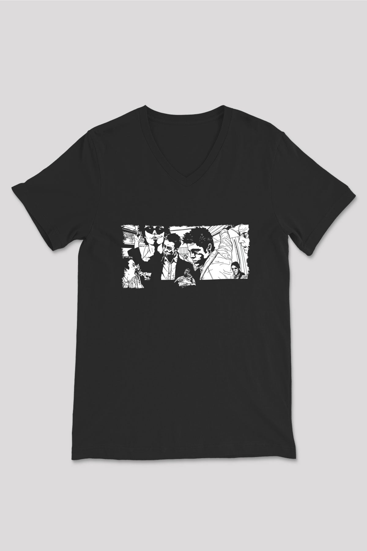 Fight Club (Tyler Durden) Baskılı Unisex Siyah V Yaka Tişört - Tshirt