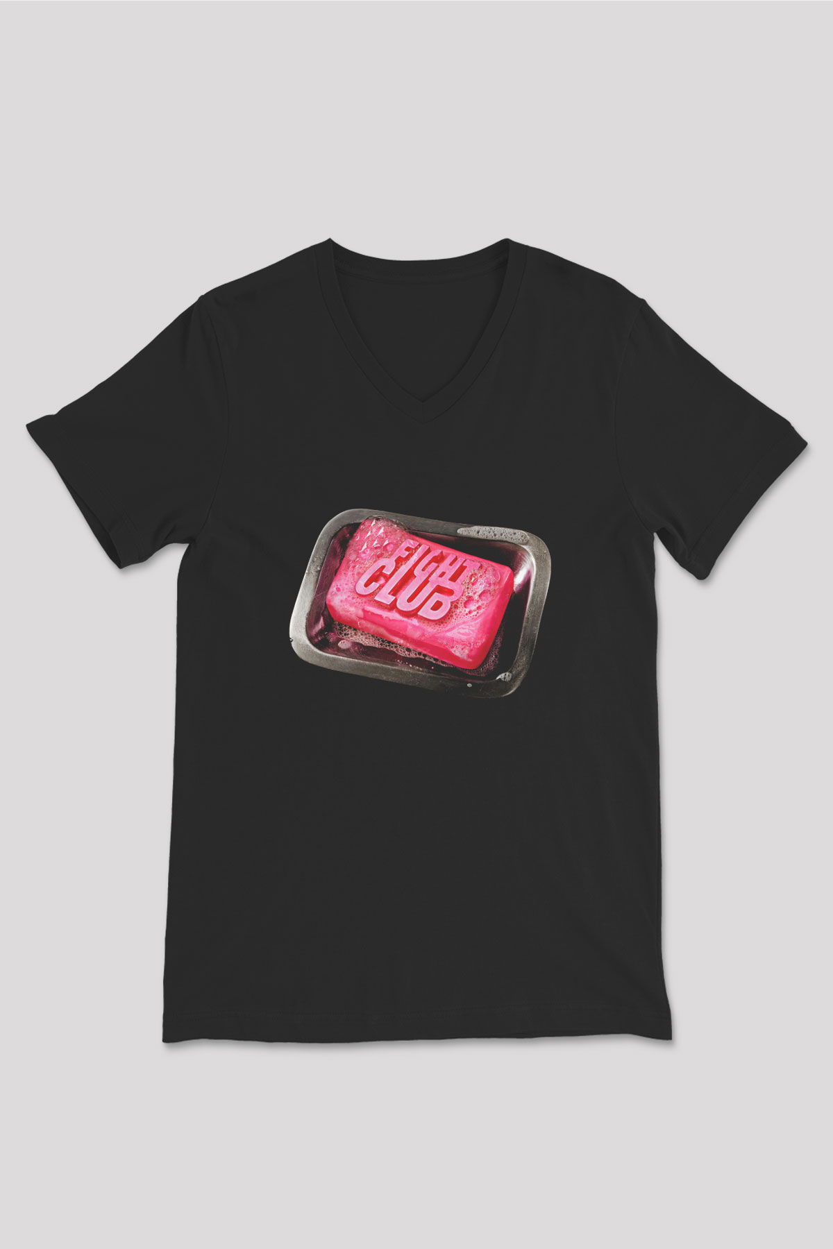 Fight Club (Tyler Durden) Baskılı Unisex Siyah V Yaka Tişört - Tshirt