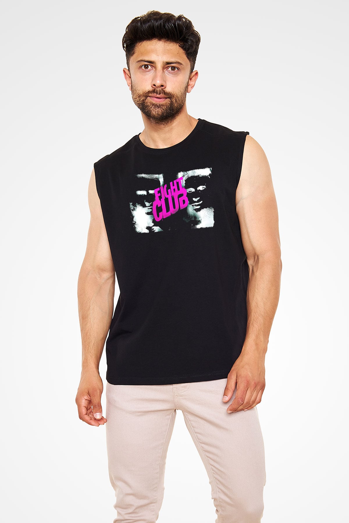 Fight Club (Tyler Durden) Baskılı Unisex Siyah Kolsuz Tişört - Tshirt