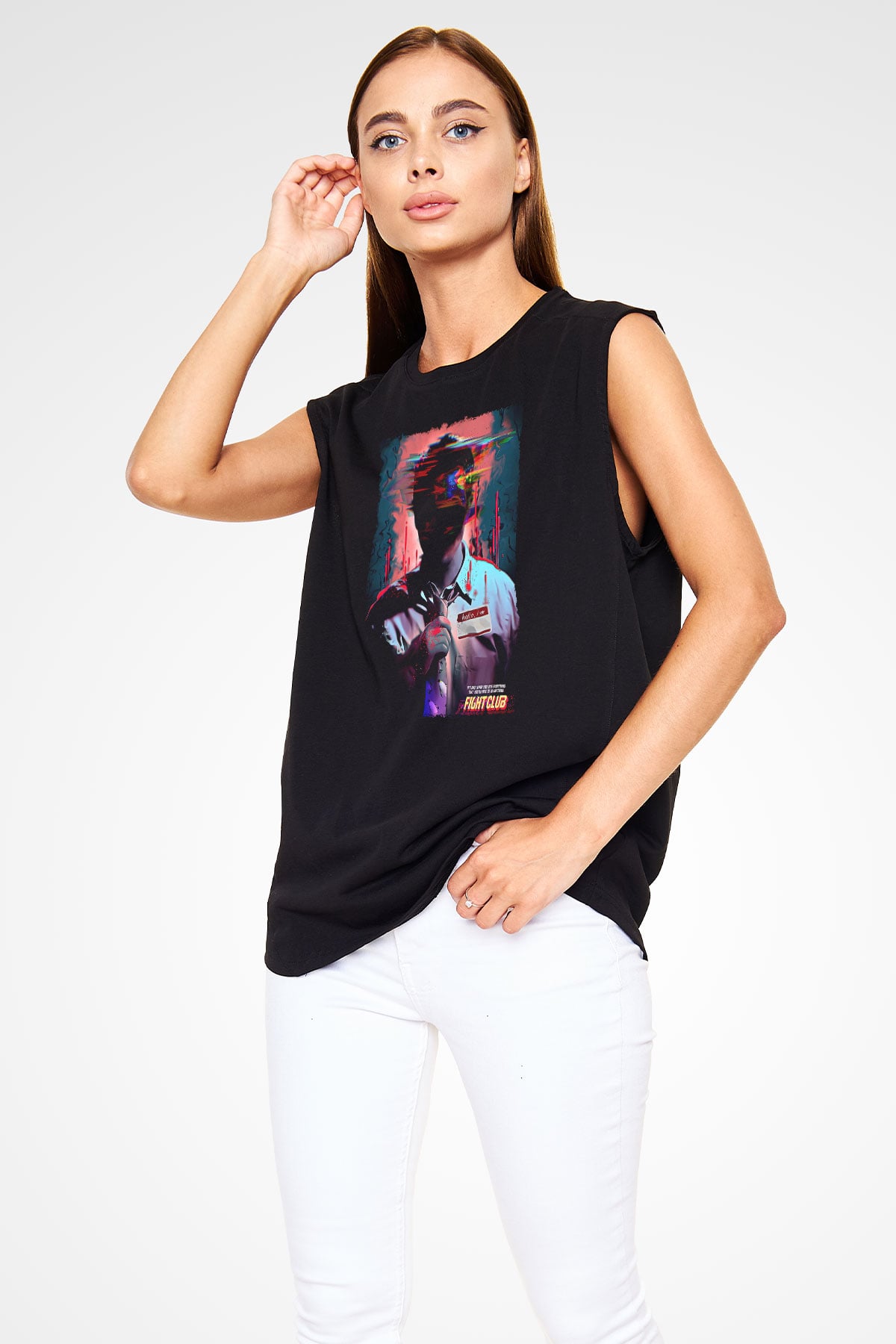 Fight Club (Tyler Durden) Baskılı Unisex Siyah Kolsuz Tişört - Tshirt