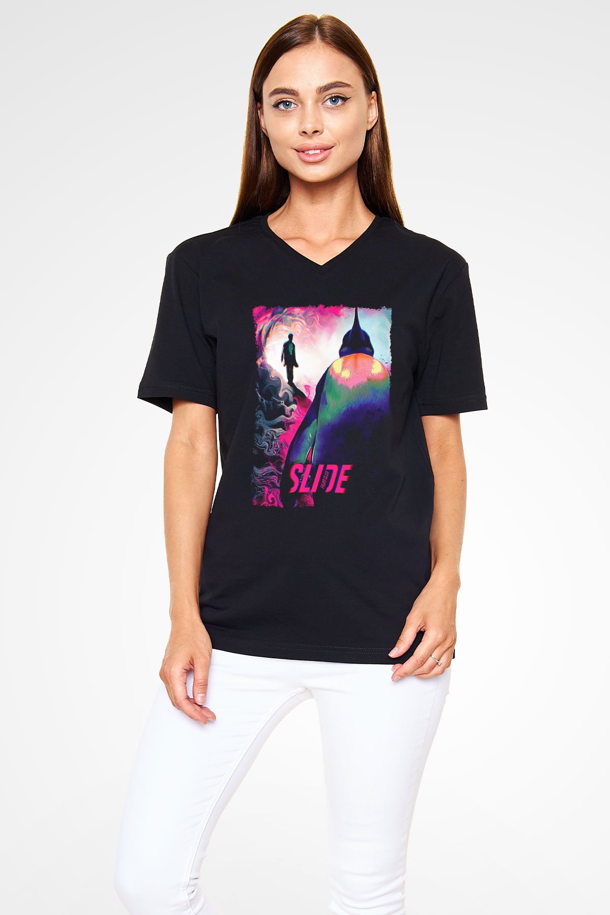 Fight Club (Tyler Durden) Baskılı Unisex Siyah V Yaka Tişört - Tshirt