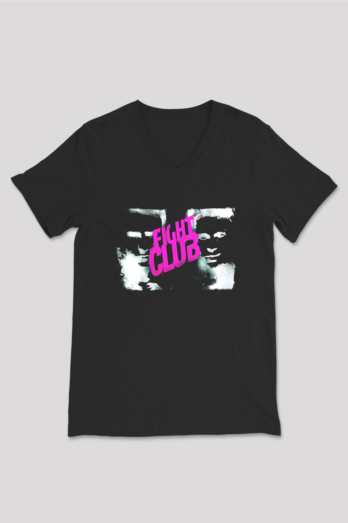 Fight Club (Tyler Durden) Baskılı Unisex Siyah V Yaka Tişört - Tshirt