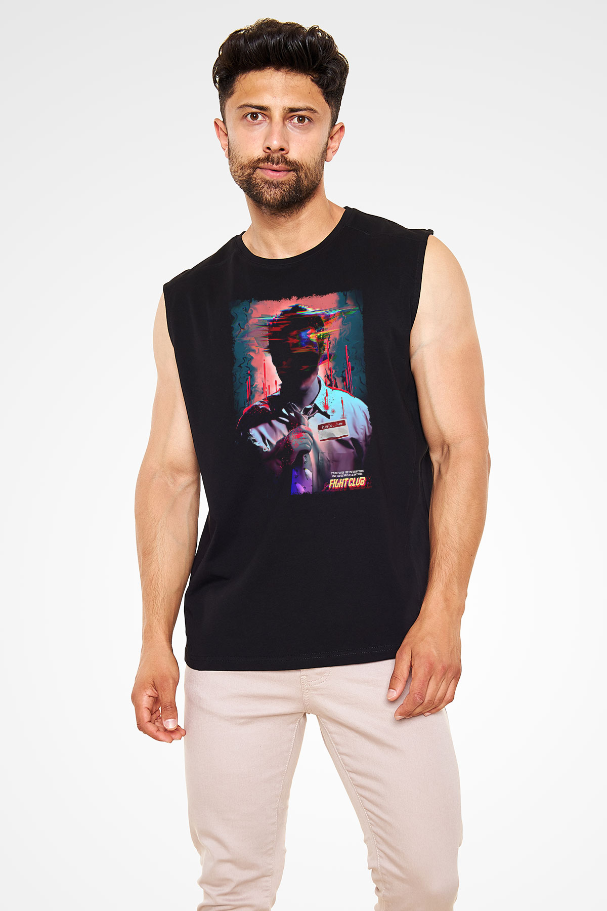 Fight Club (Tyler Durden) Baskılı Unisex Siyah Kolsuz Tişört - Tshirt