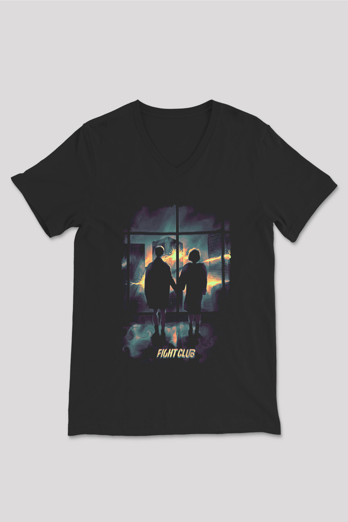 Fight Club (Tyler Durden) Baskılı Unisex Siyah V Yaka Tişört - Tshirt