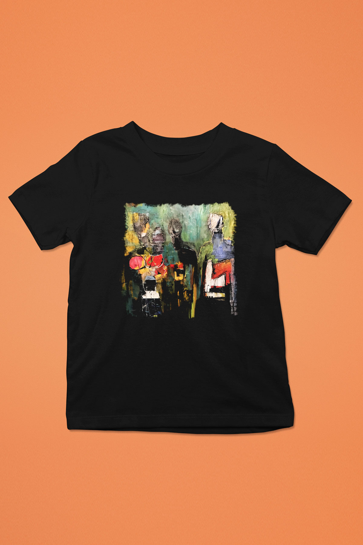 Figür Baskılı Siyah Unisex Çocuk Tişört
