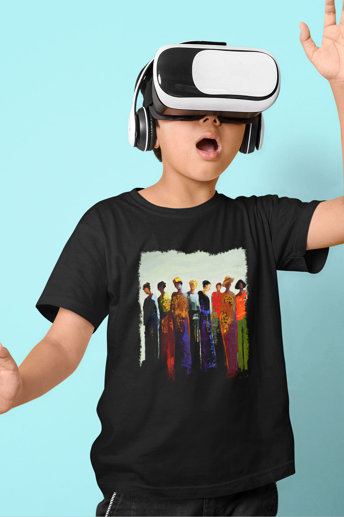 Figür Baskılı Siyah Unisex Çocuk Tişört