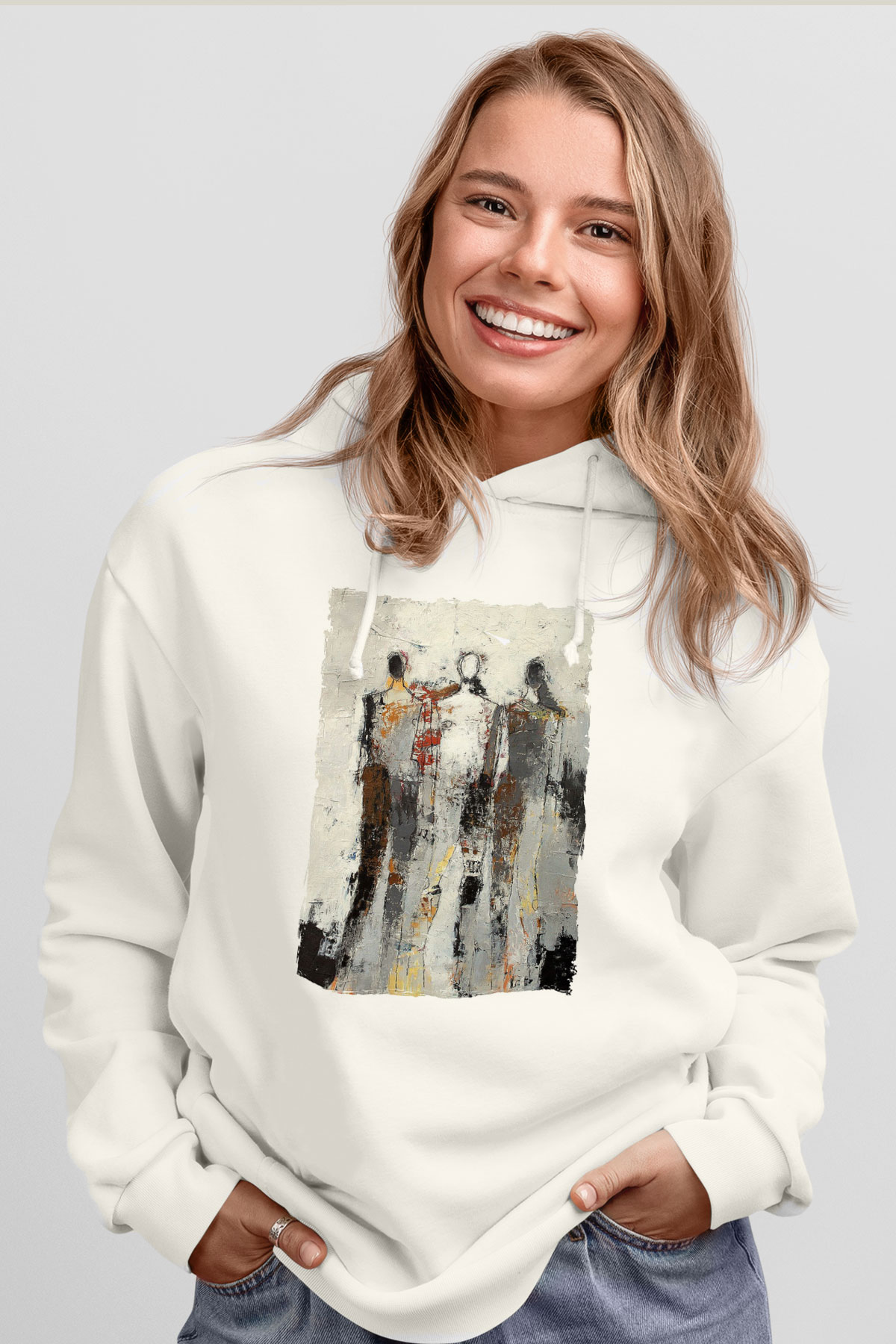 Figür Beyaz Unisex Hoodie