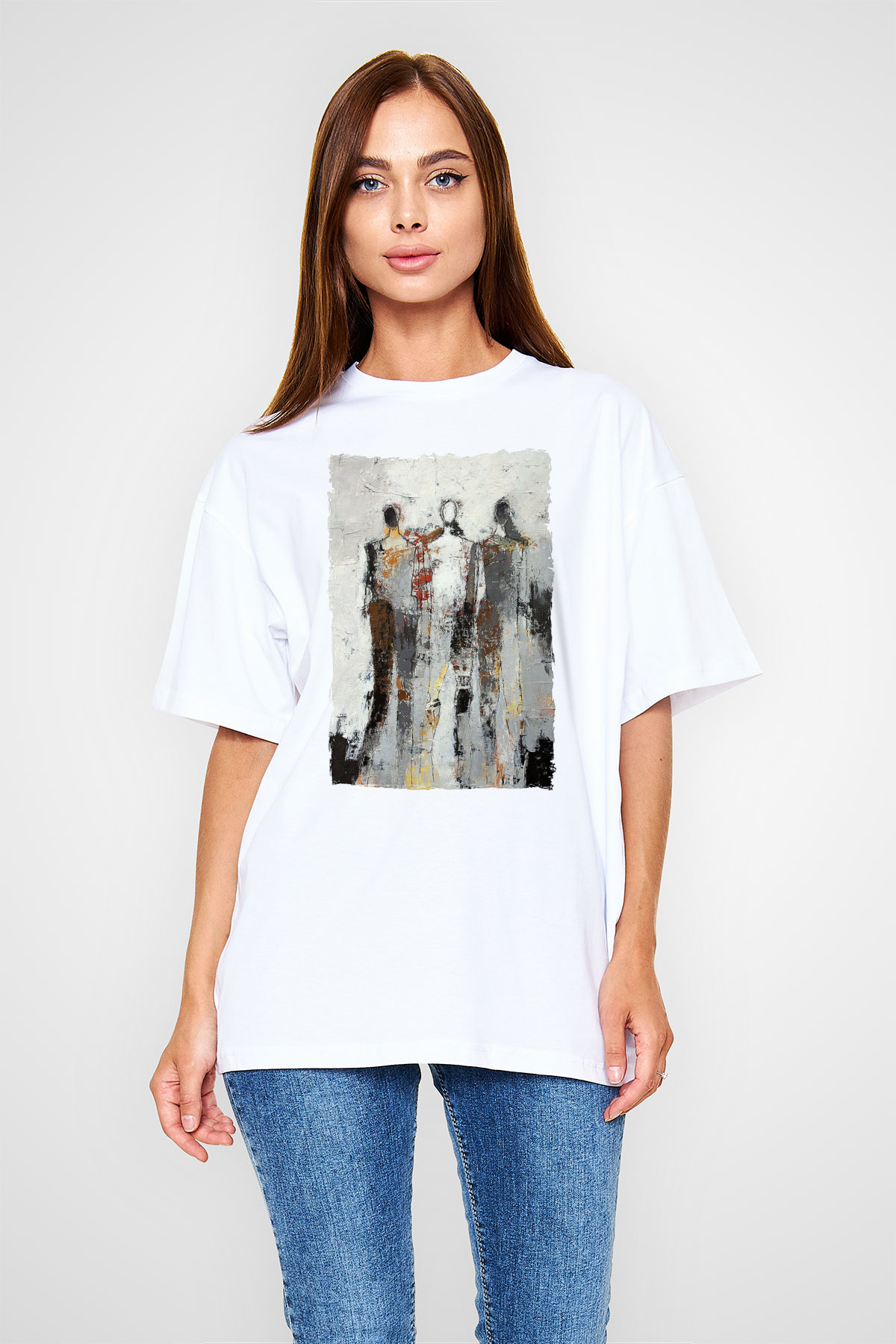 Figür Beyaz Oversize Tişört Oversize T-shirt - TişörtFabrikası