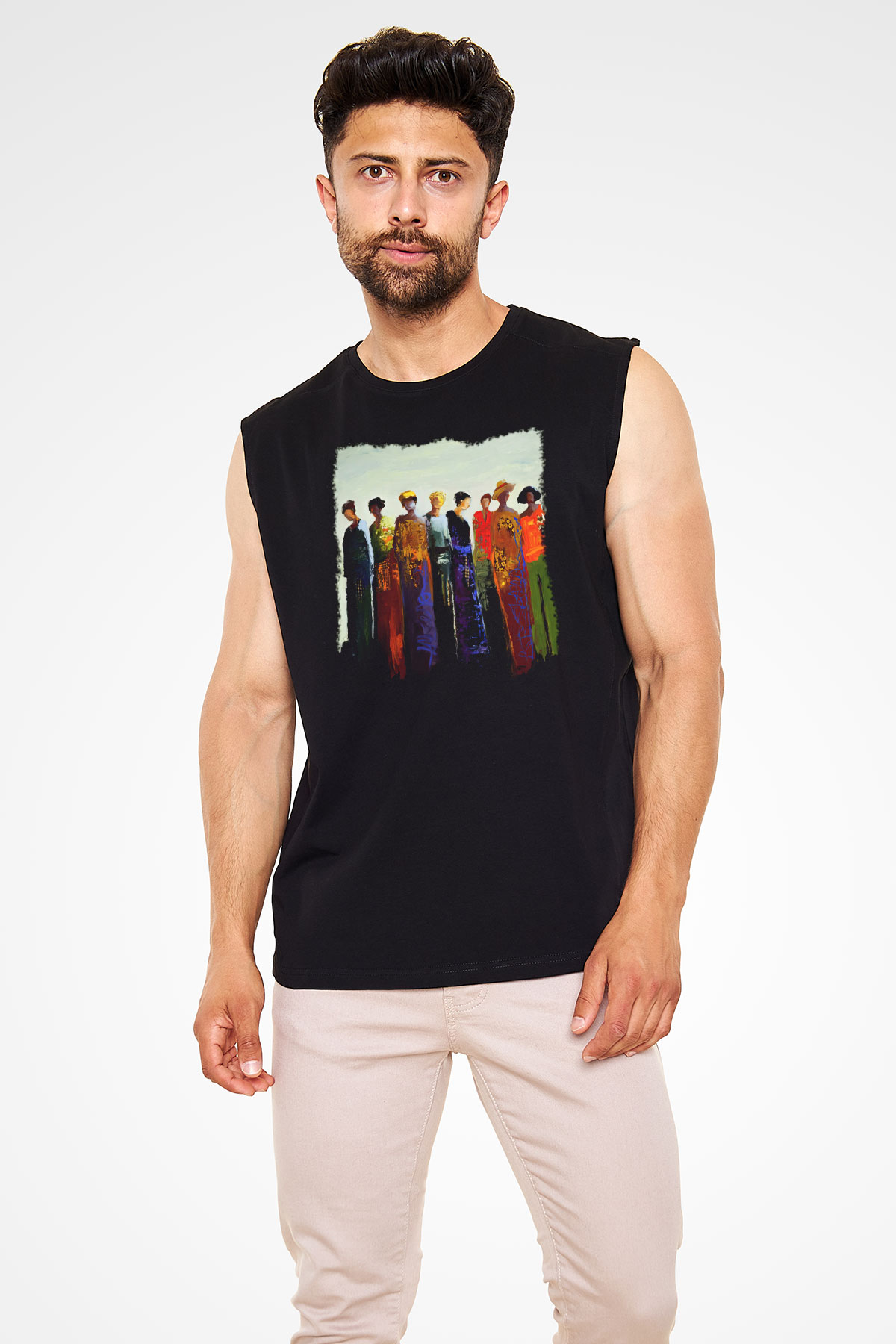 Figür Siyah Unisex Kolsuz Tişört