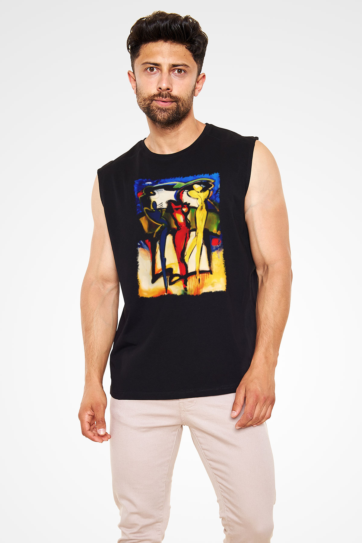 Figür Siyah Unisex Kolsuz Tişört