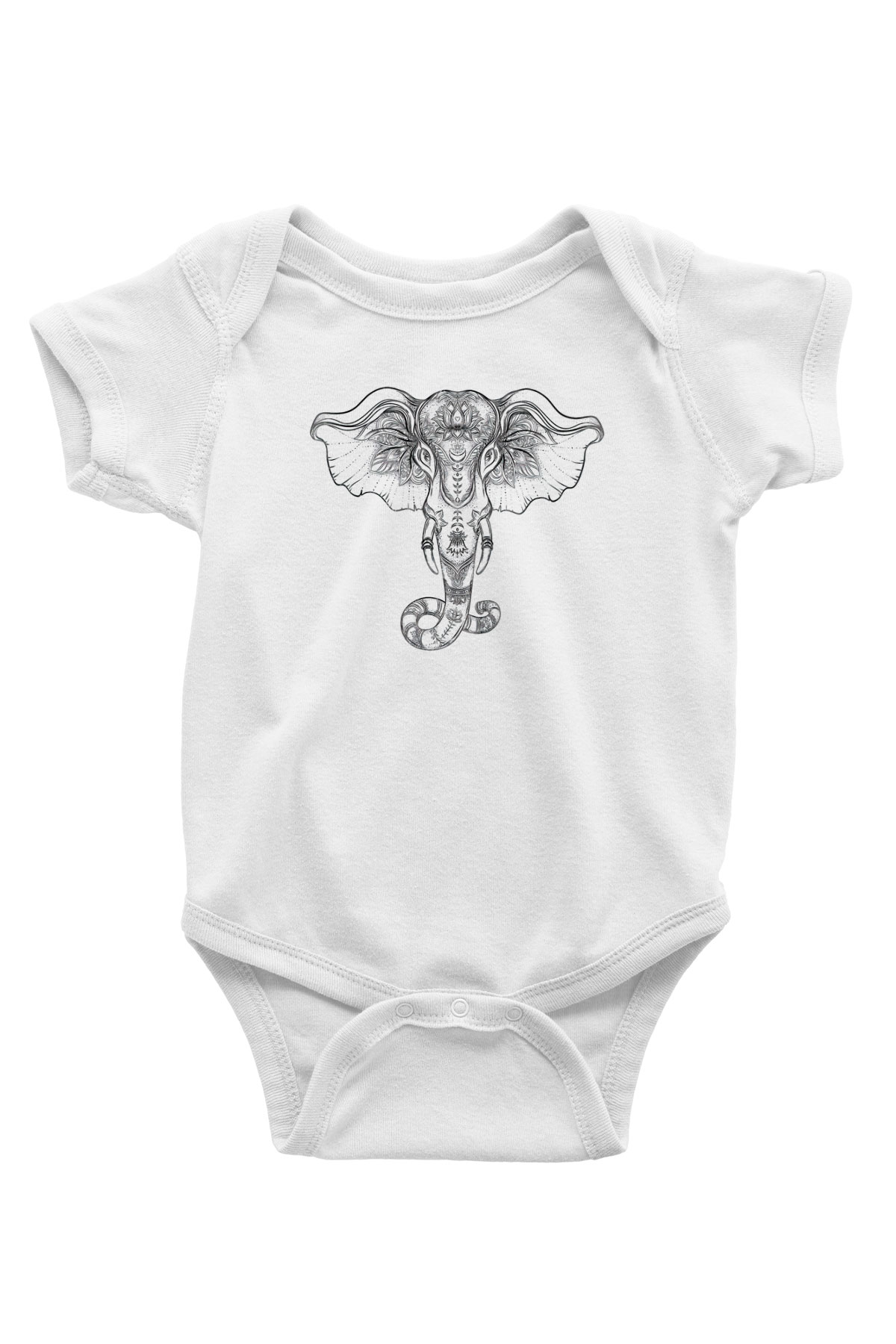 Fil Baskılı Beyaz Unisex Bebek Body - Zıbın