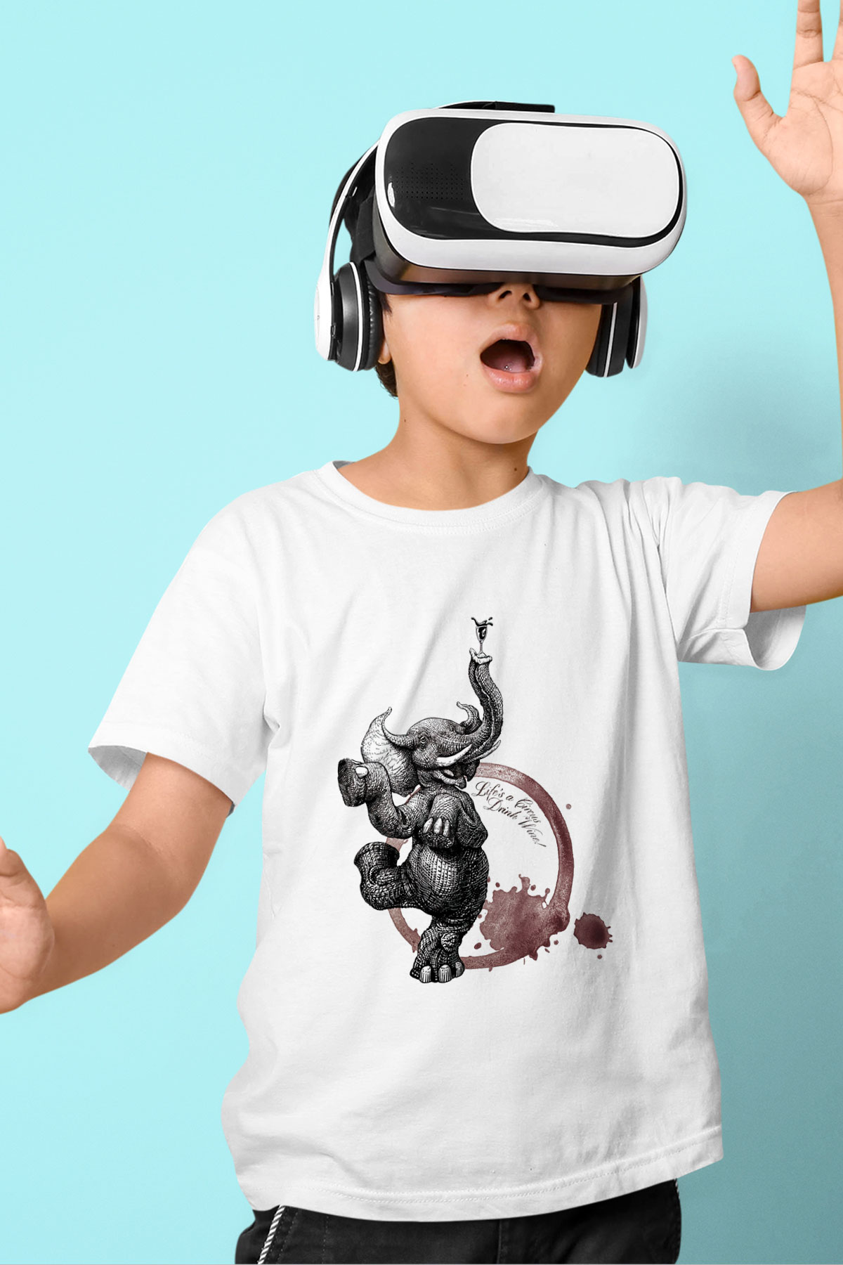 Fil Baskılı Beyaz Unisex Çocuk Tişört