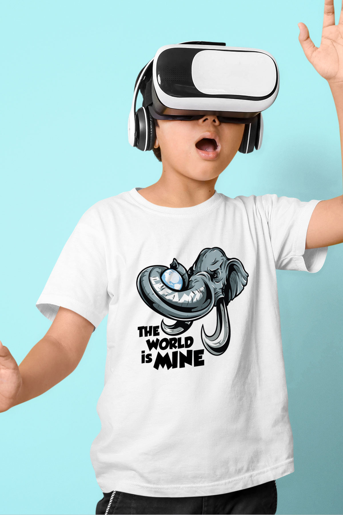 Fil Baskılı Beyaz Unisex Çocuk Tişört
